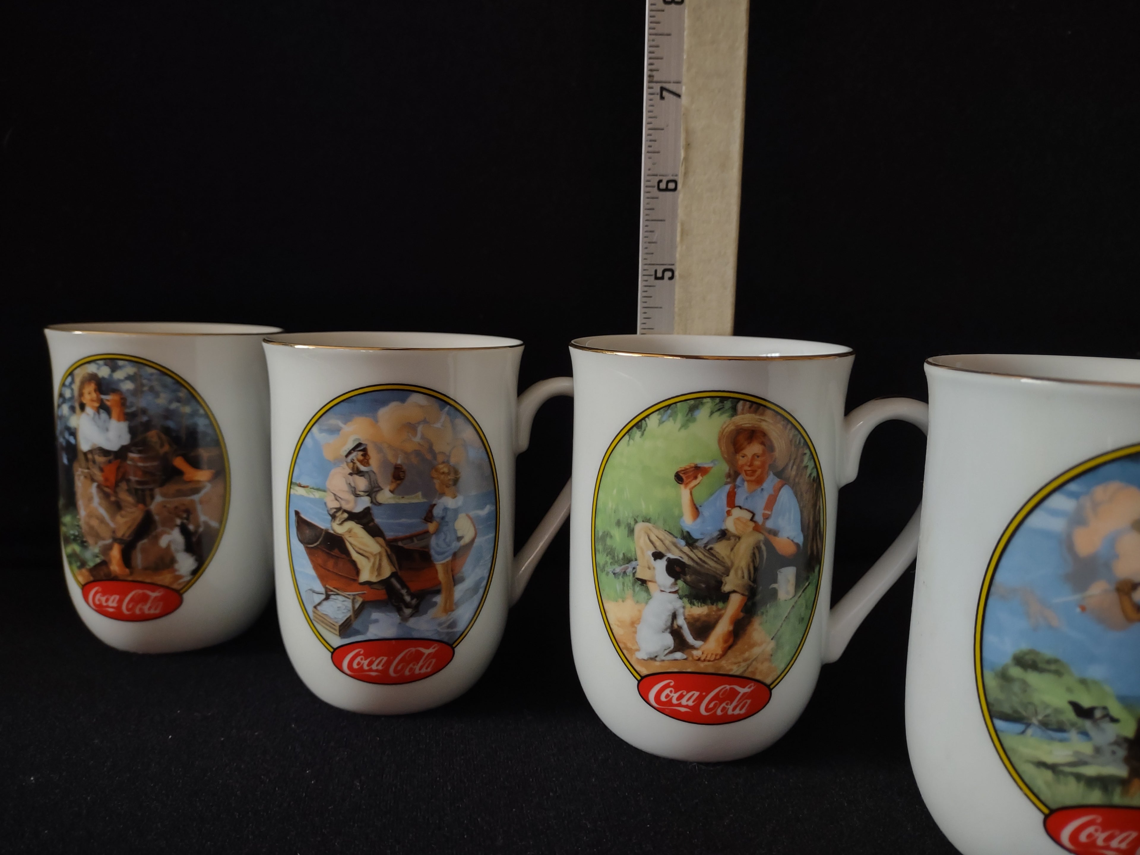 Vintage Coca-Cola Rockwell Mug x 4 Summertime Barefoot Boy Seashore (lot 5411)