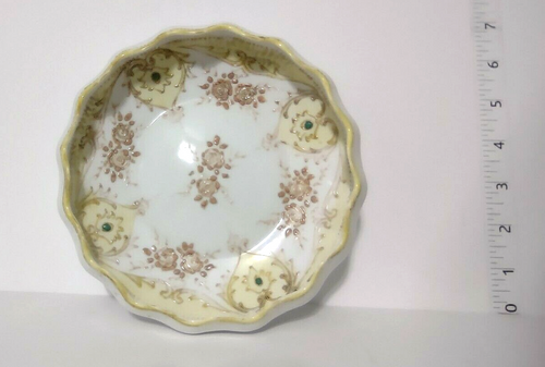 037 Vintage Hand Painted Nippon Moriage Gold Beaded Raised Design Footed Dish