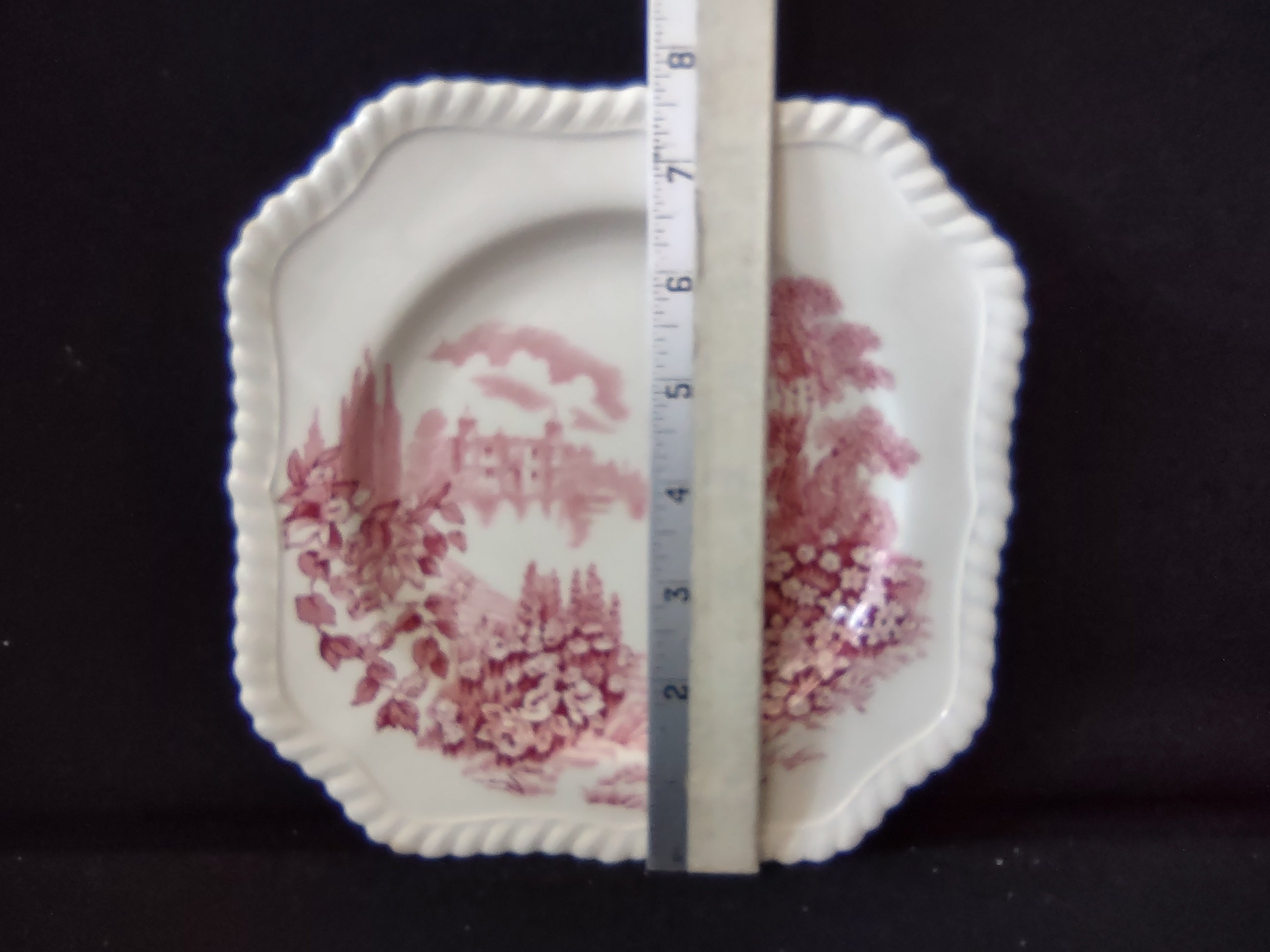Vintage Castle On Lake Johnson Square Plate x 6 English Countryside (lot 5703)