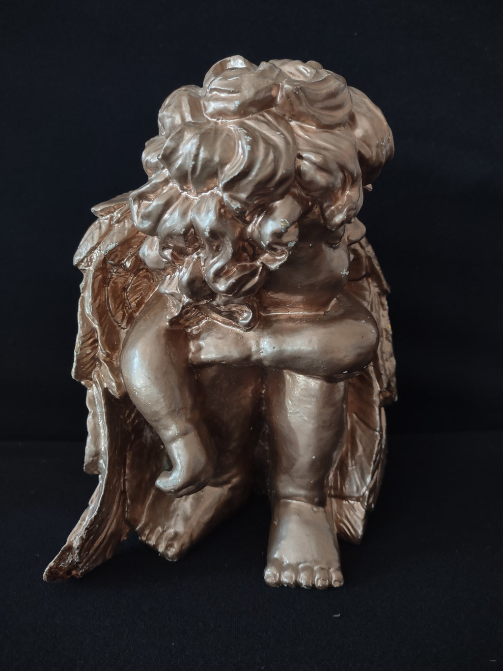Angel Cherub Bronze-Color 9" Scratched Paint Polyresin (lot 3230)