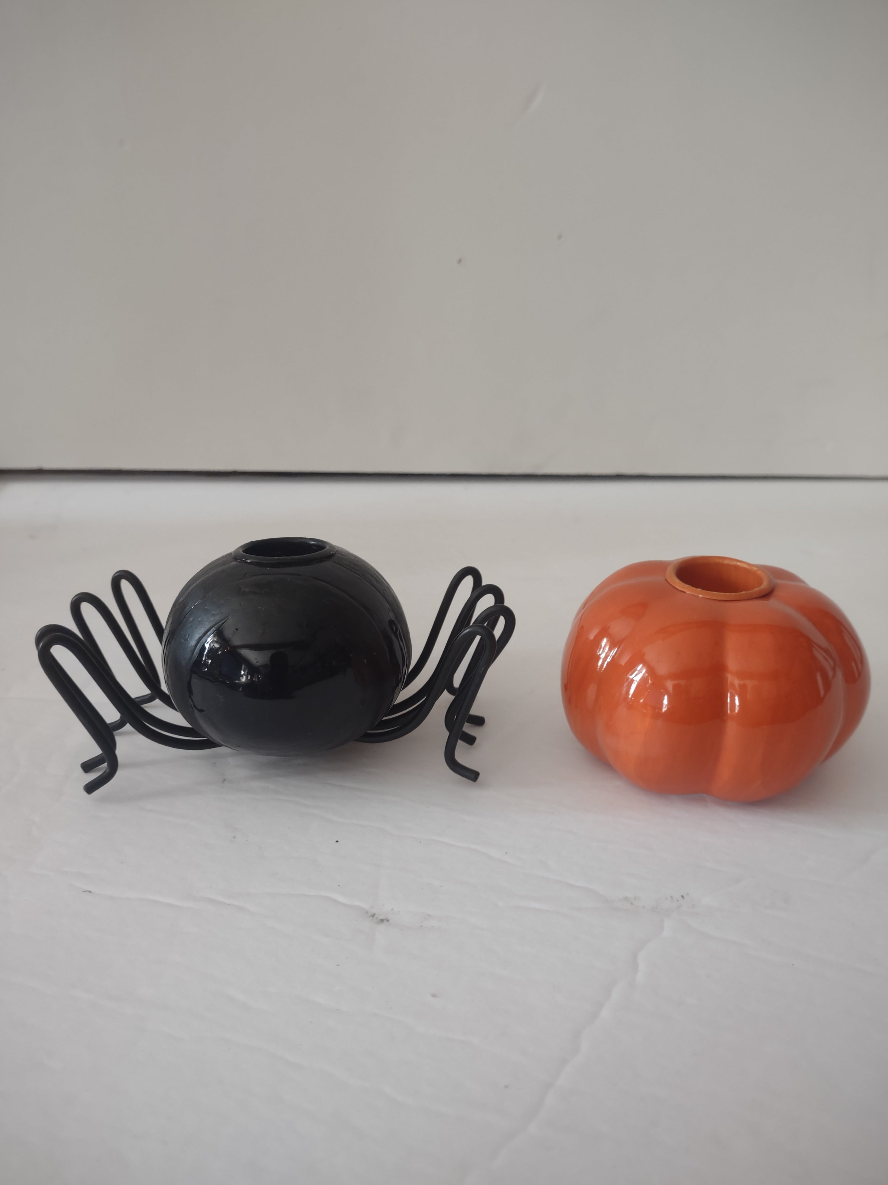 Halloween Spider And Jack O Lantern Taper Candle Holders (Lot 3371)