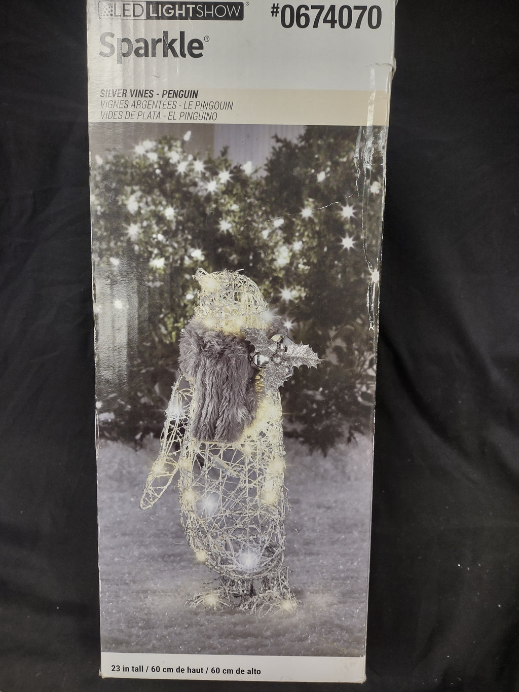 Christmas Penguin Frozen Fire Silver Vines 23" Yard Decor (lot 1319)