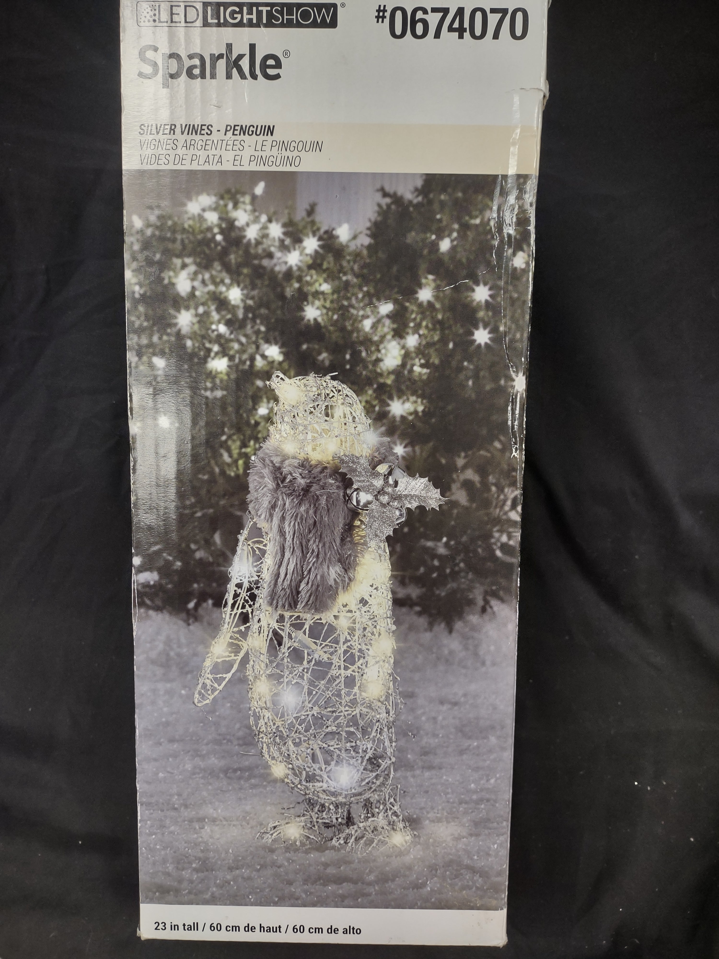 Christmas Penguin Frozen Fire Silver Vines 23" Yard Decor (lot 1319)