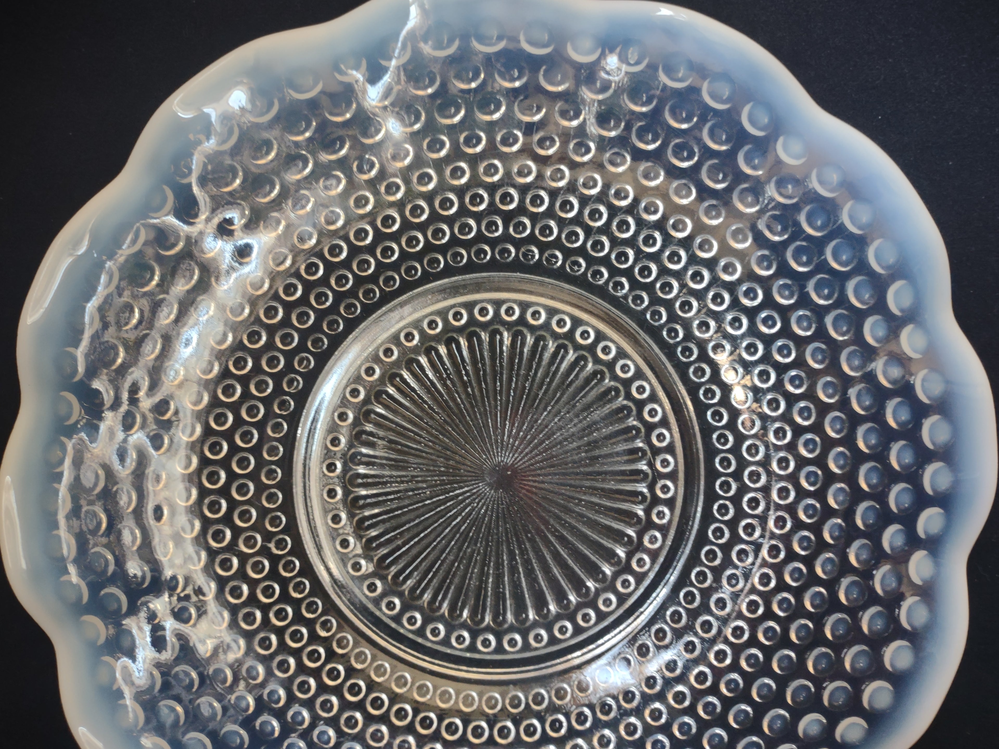 Vintage Anchor Hocking Moonstone Hobnail Ruffled Serving Plate 10-1/2" (lot 2687c)