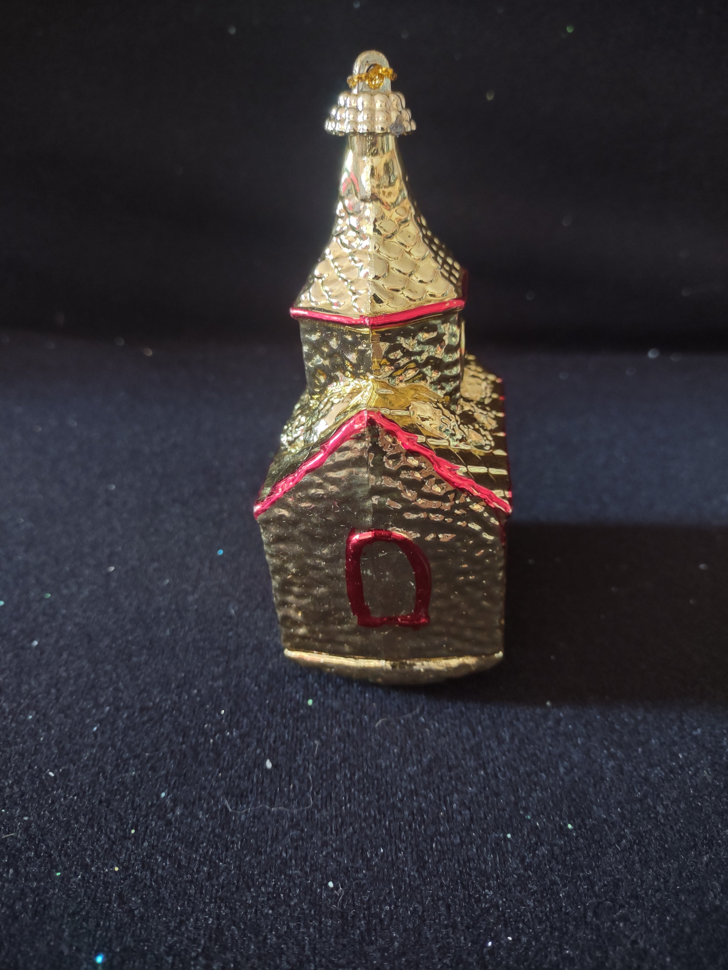 Vintage Christmas Ornament Golden Church Plastic x 5 (Lot 4399)