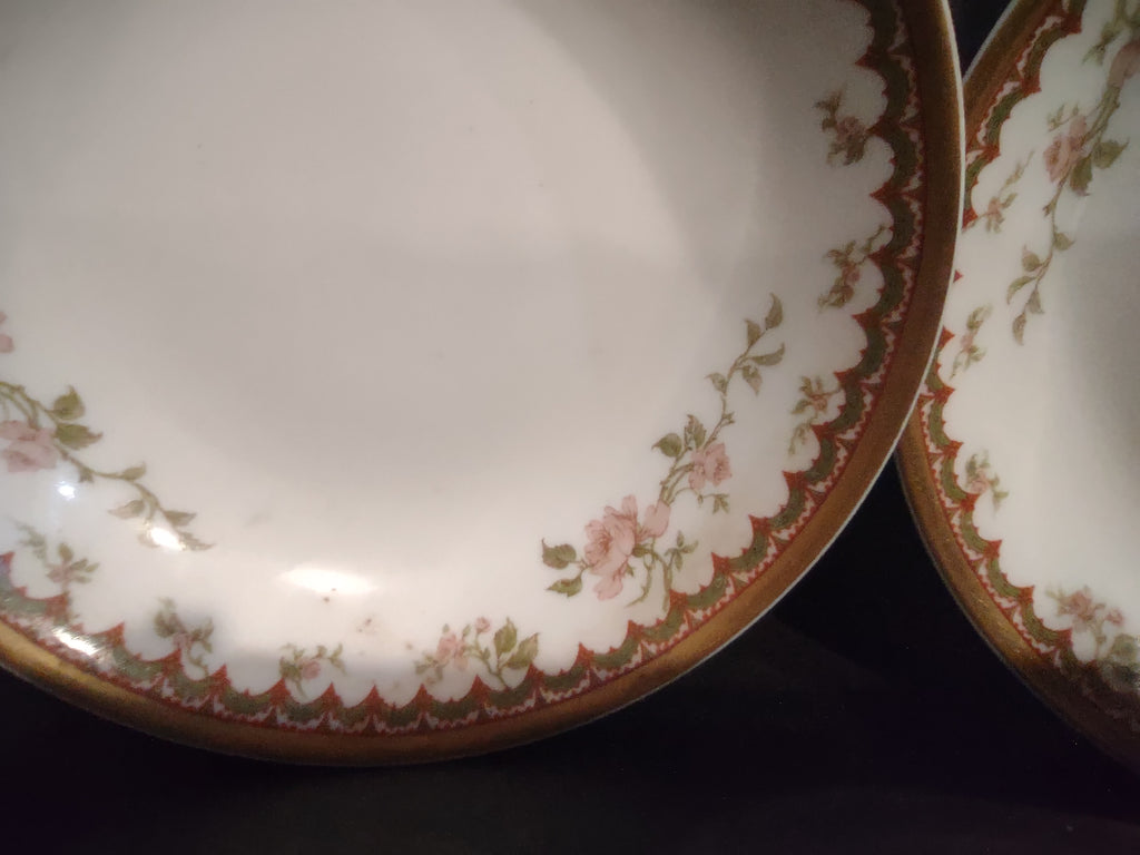 Haviland Limoges French Chic Rose Maroon Green 2 x Cranberry Bowl (lot 1092)