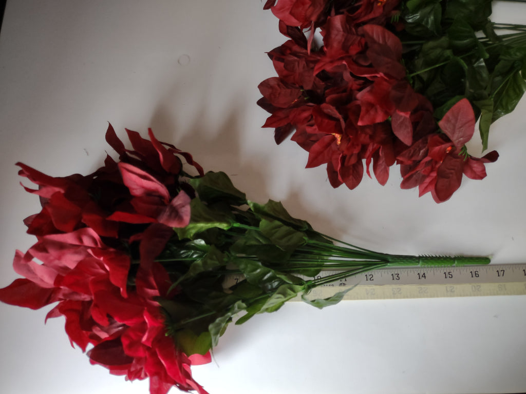 Christmas Lot Artificial Flower Poinsettia Red 12 stems 17" Long (lot 3344)