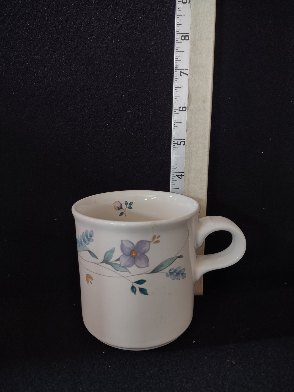 Vintage Pfaltzgraff Mugs April Flower Pink Lavender Aqua Set Of 6 (Lot 5031)