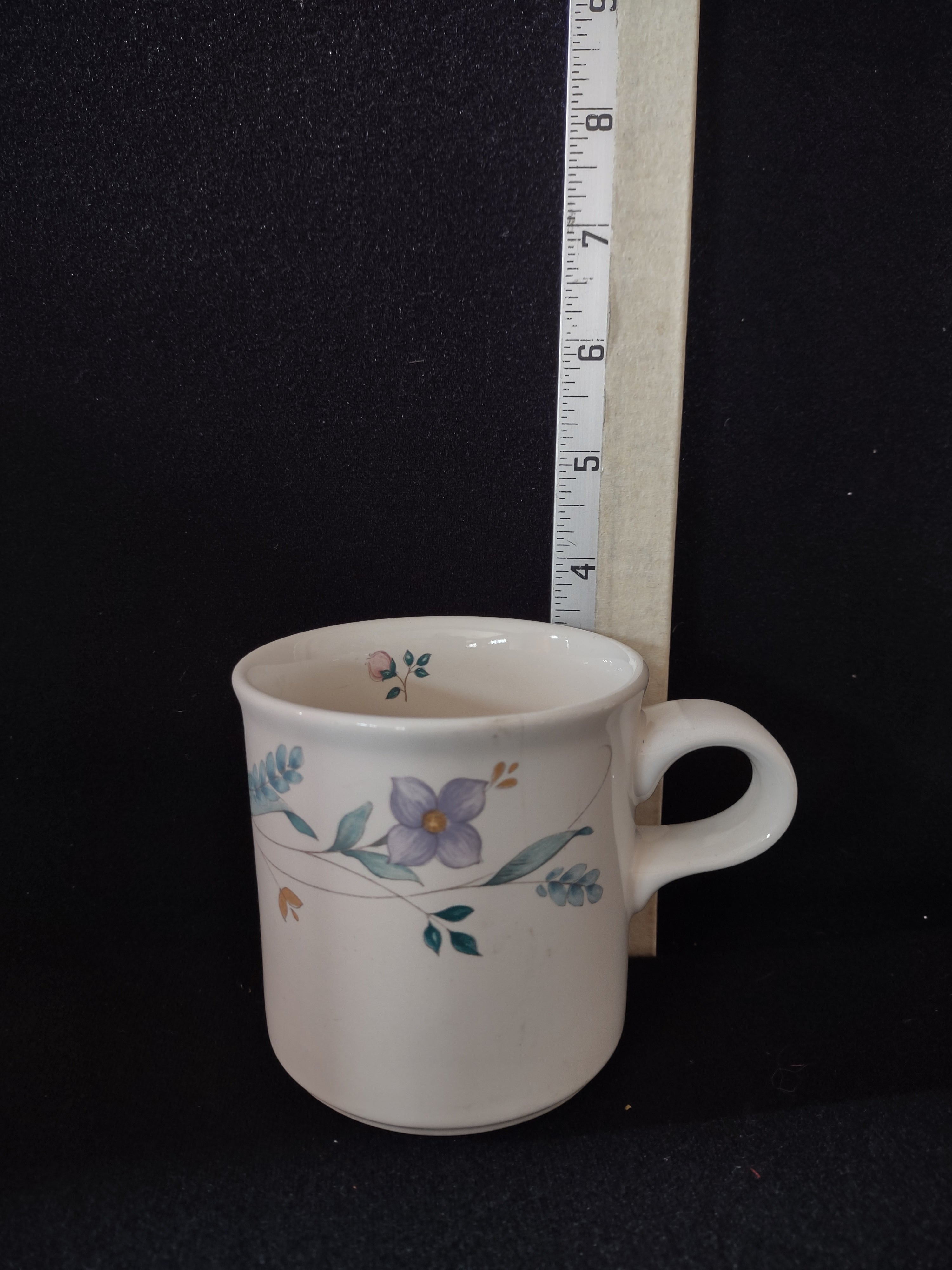 Vintage Pfaltzgraff Mugs April Flower Pink Lavender Aqua Set Of 6 (Lot 5031)
