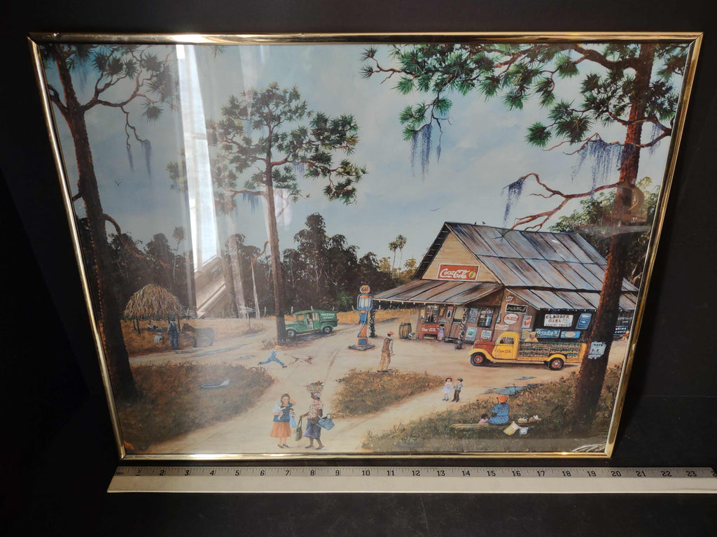 Vintage Coca-Cola Print Picture Old Village Country Store 20"x16" (2580c)