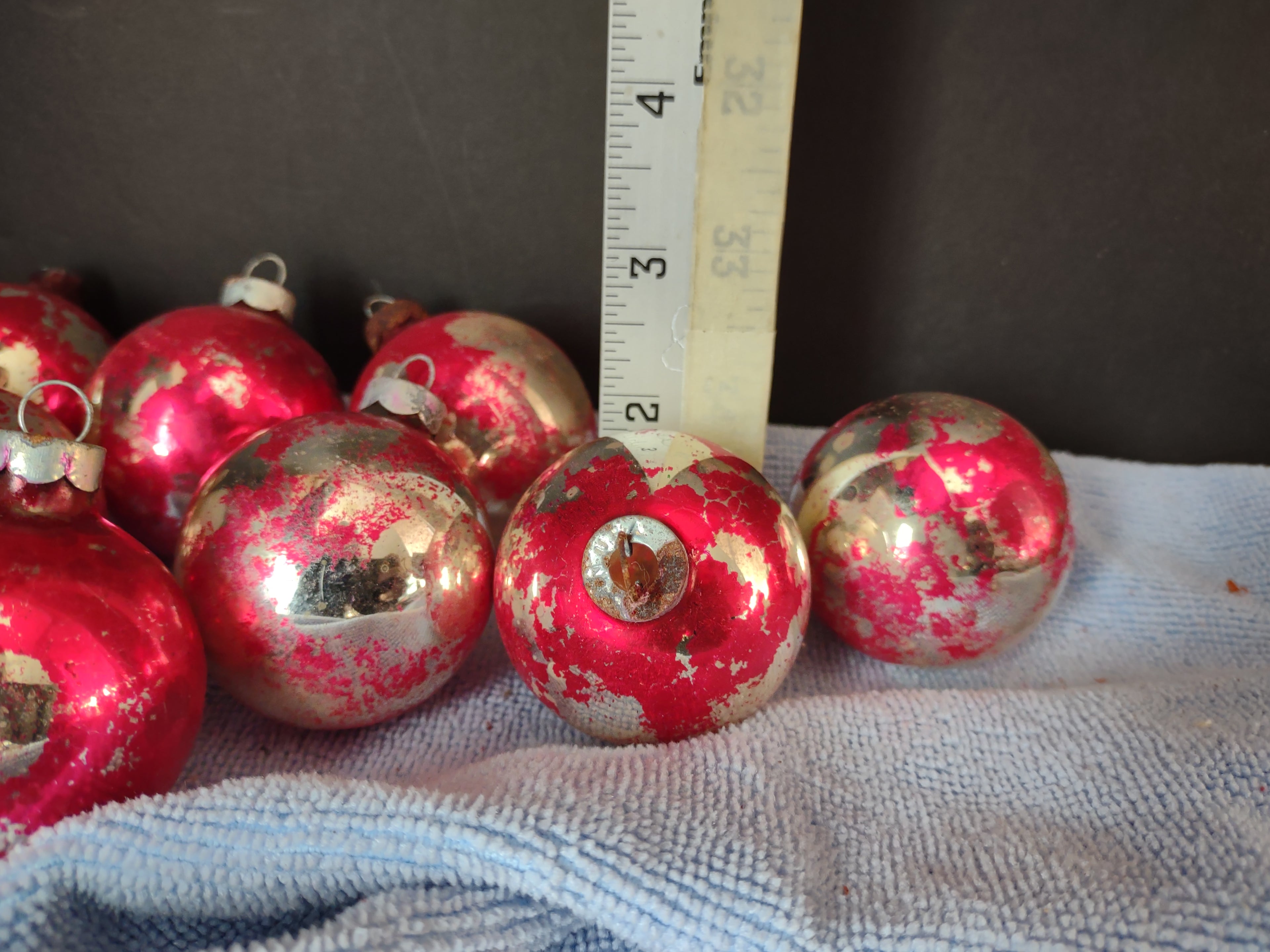 Vintage Christmas Ornament Red Bulb x 10 Shiny Brite 2" IMERFECT (lot 3454)
