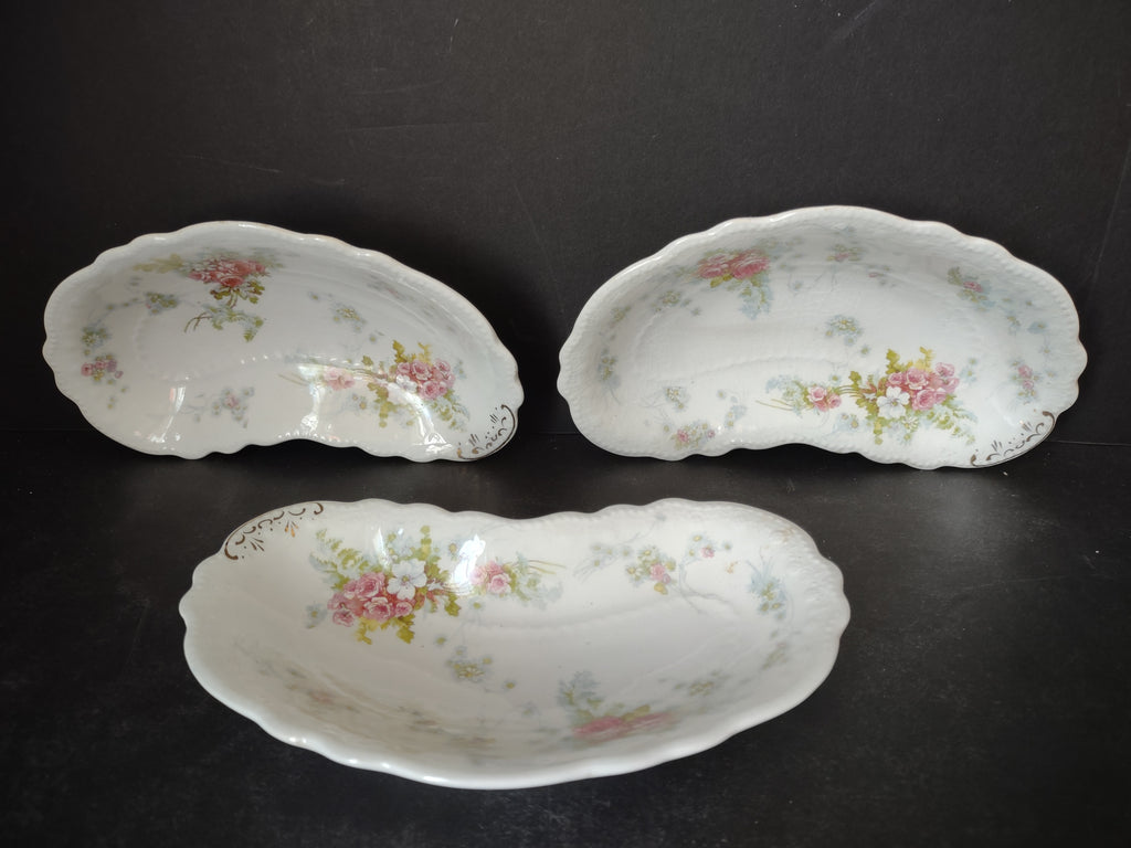 Vintage England Bone Side Salad Dish x 3 Roses Cottage Style CRAZING (lot 5667)
