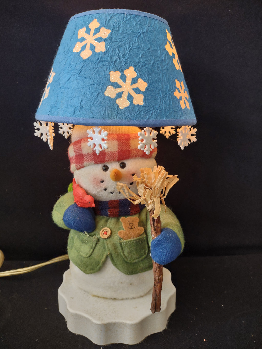 Vintage Christmas Winter Snowman Lamps Snowflake Shades (Lot 3771)