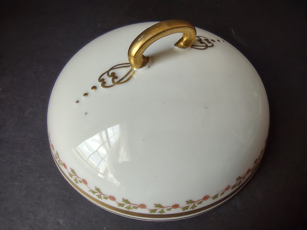Old Abbey France Limoges Butter Dish Lid ONLY Clover Gold Trim (lot 869)