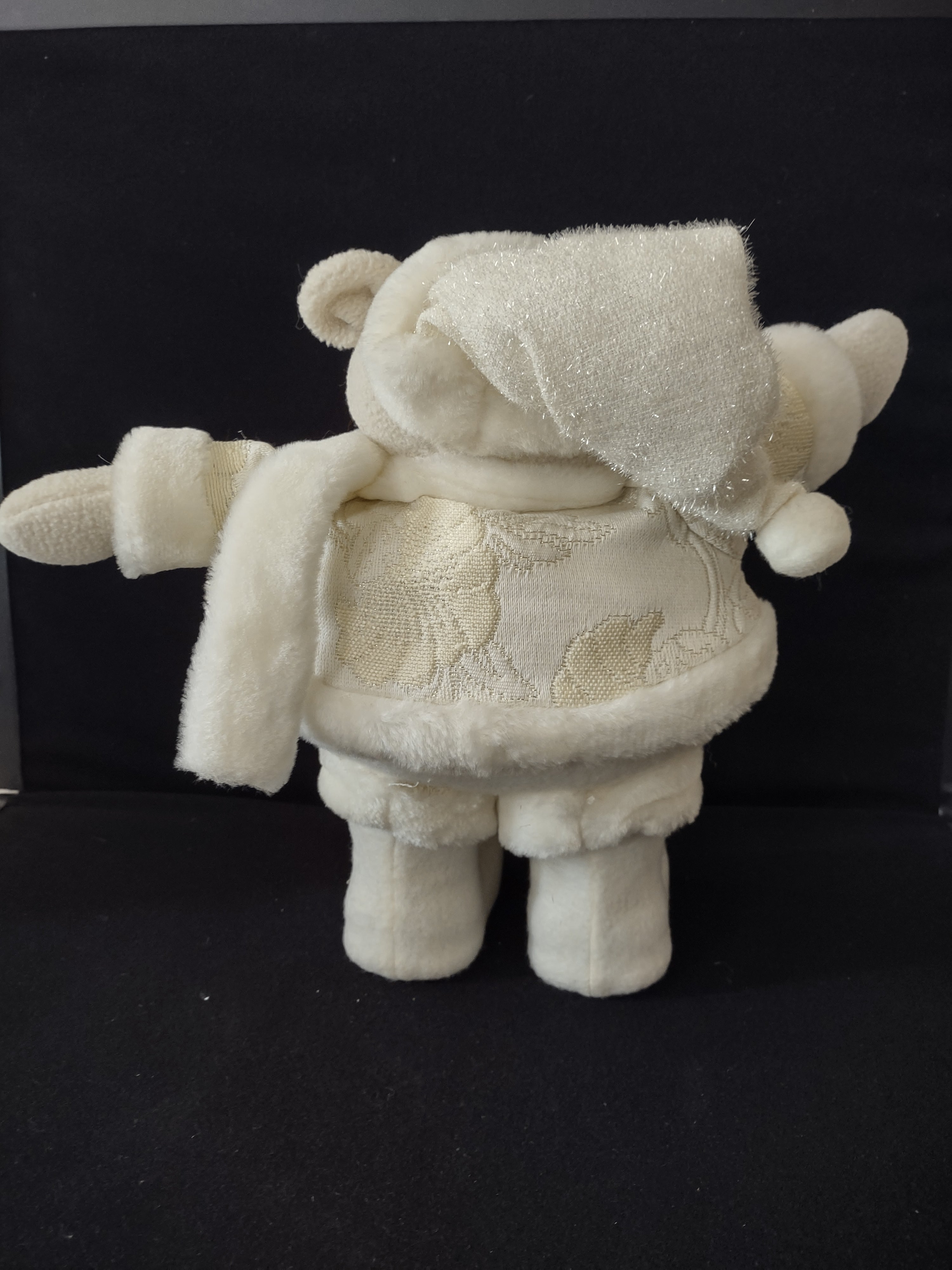 Christmas White Plush Santa Bear Hat Boots Weighted Gold Trim (Lot 4045)