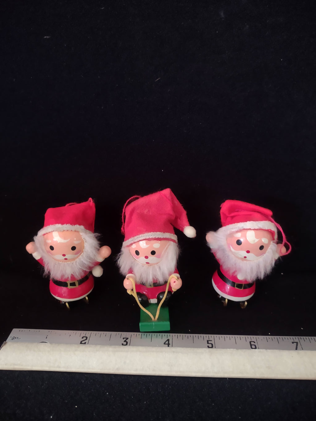 Vintage Christmas Wooden Santa Claus Ornaments 2 Skates 1 Sled (Lot 4635)