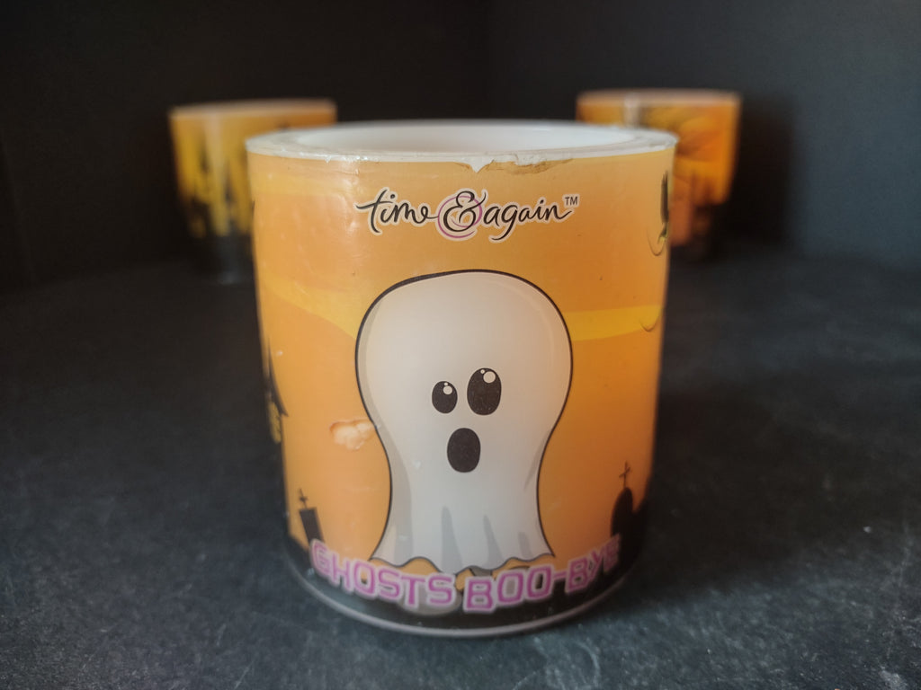 Vintage Set of 3 Halloween Flameless LED Candle Ganz Gosts (lot 2974j)