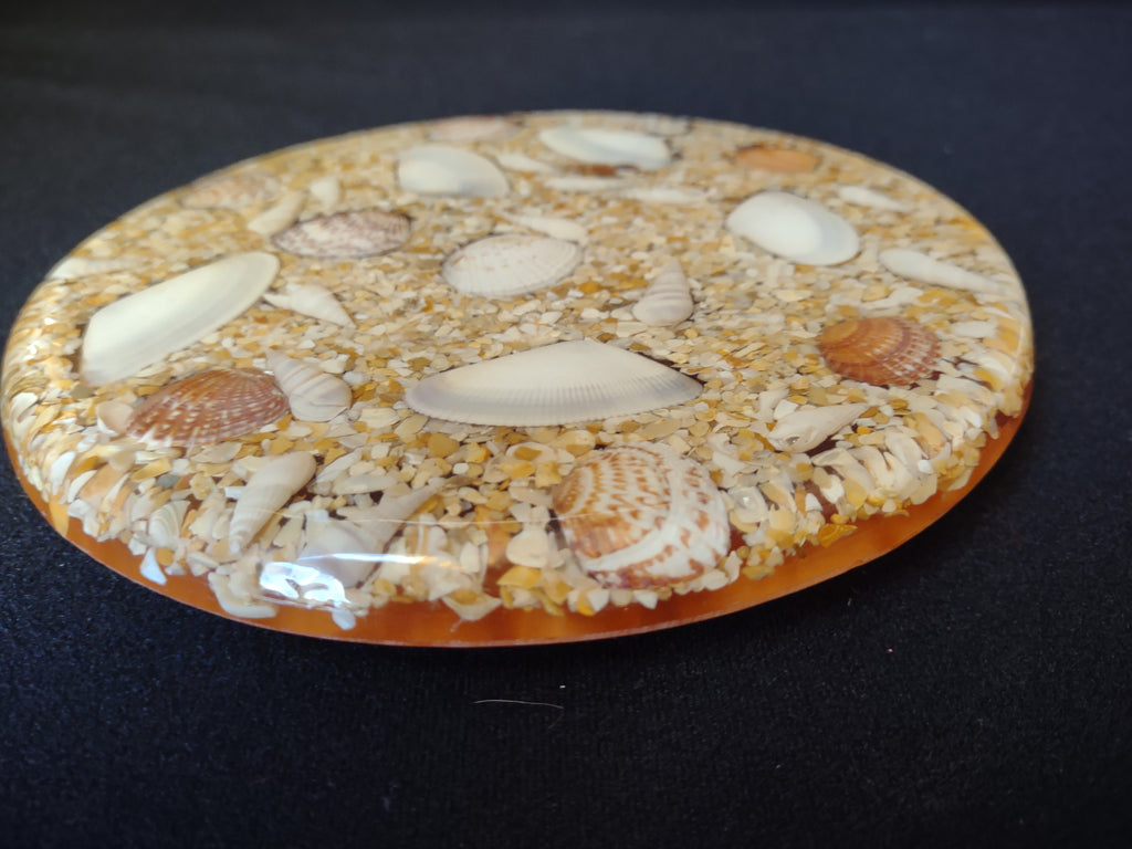 Vintage Acrylic Shell Trivet Handmade with Beach Sand (lot 1697)