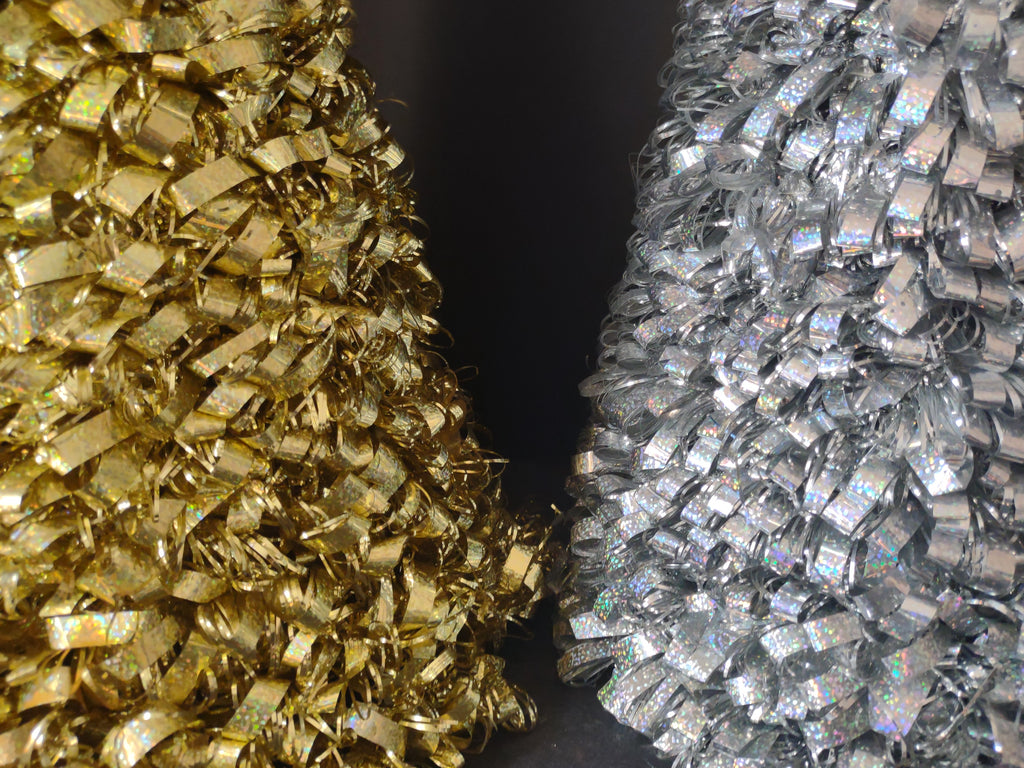 Holographic Tinsel Cone Tabletop Christmas Tree Gold Silver 19" (lot 3178)