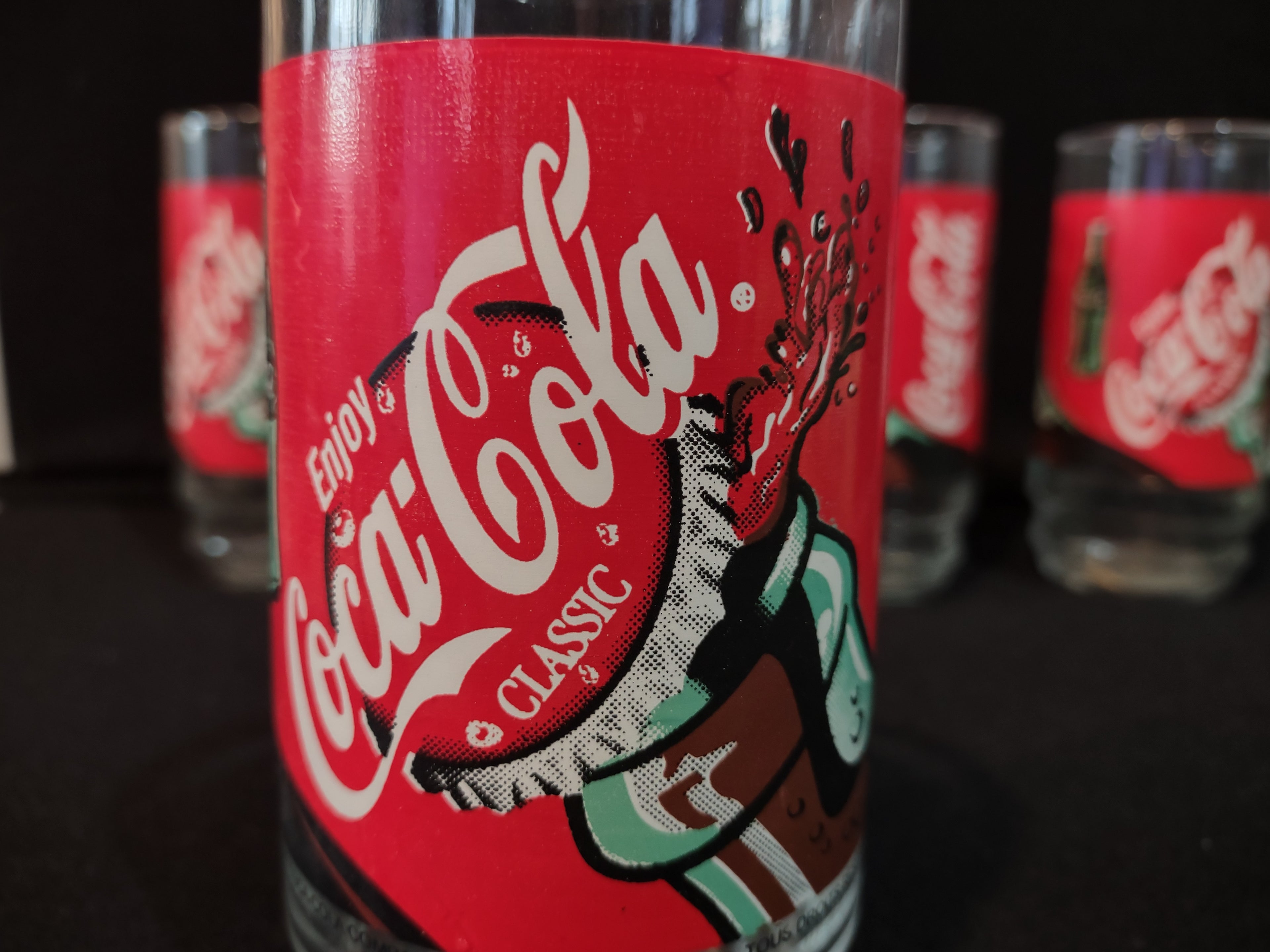 Vintage Enjoy Classic Coca-Cola Drinking Glass x 4 Red Design (lot 5413)