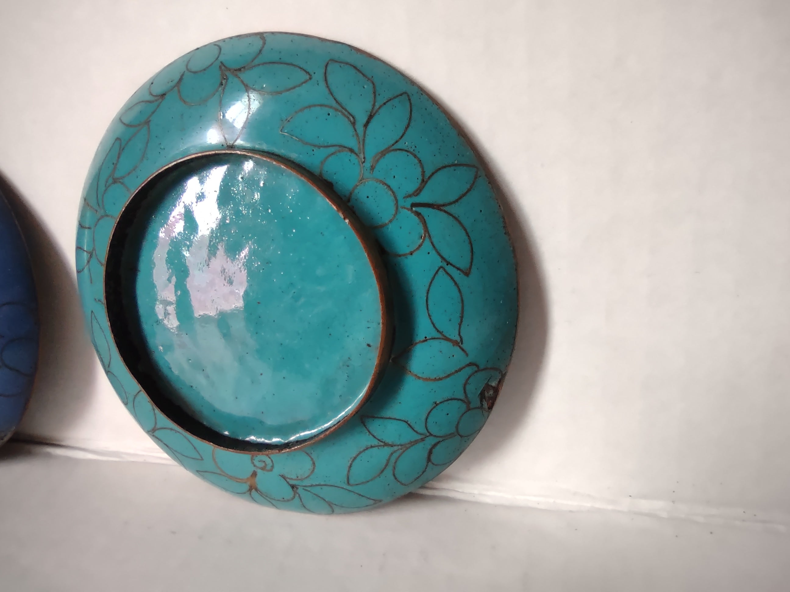 Vintage Set of 2 Chinese Metal Coaster Ashtray Dish Enameled (lot 5331)