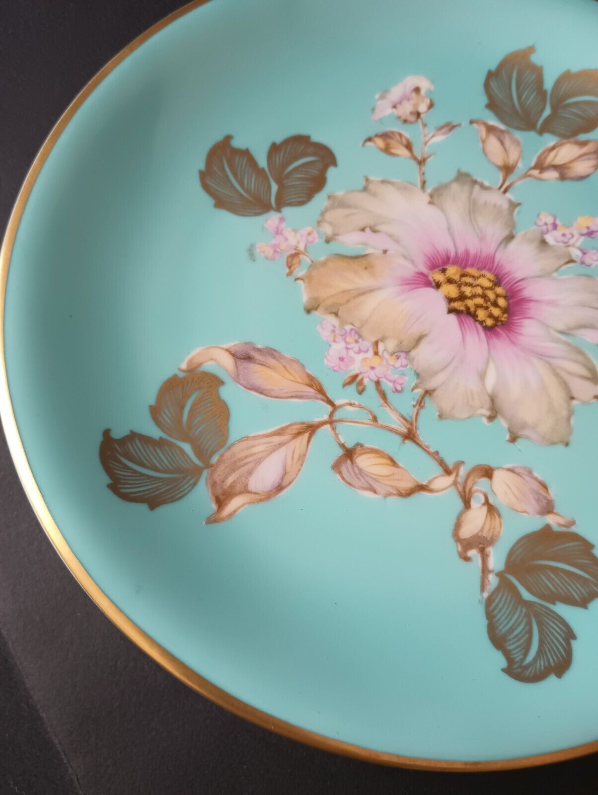 Set of 2 Dessert Plate Bavaria Pink Turquoise Flower 7-3/4" (lot 377)