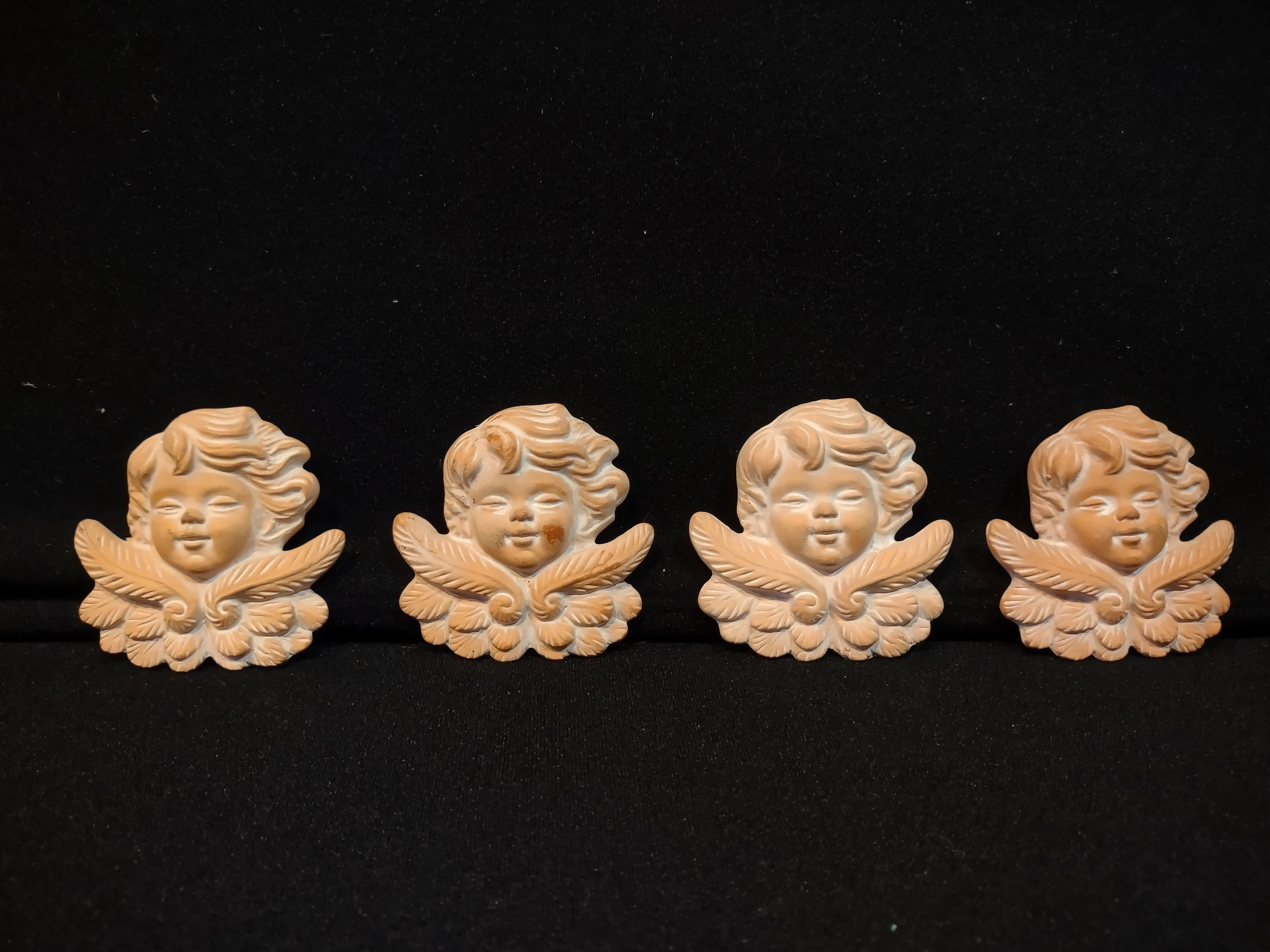 Vintage Terracotta Fridge Magnet Cherub Angel x 4 (lot 5390)