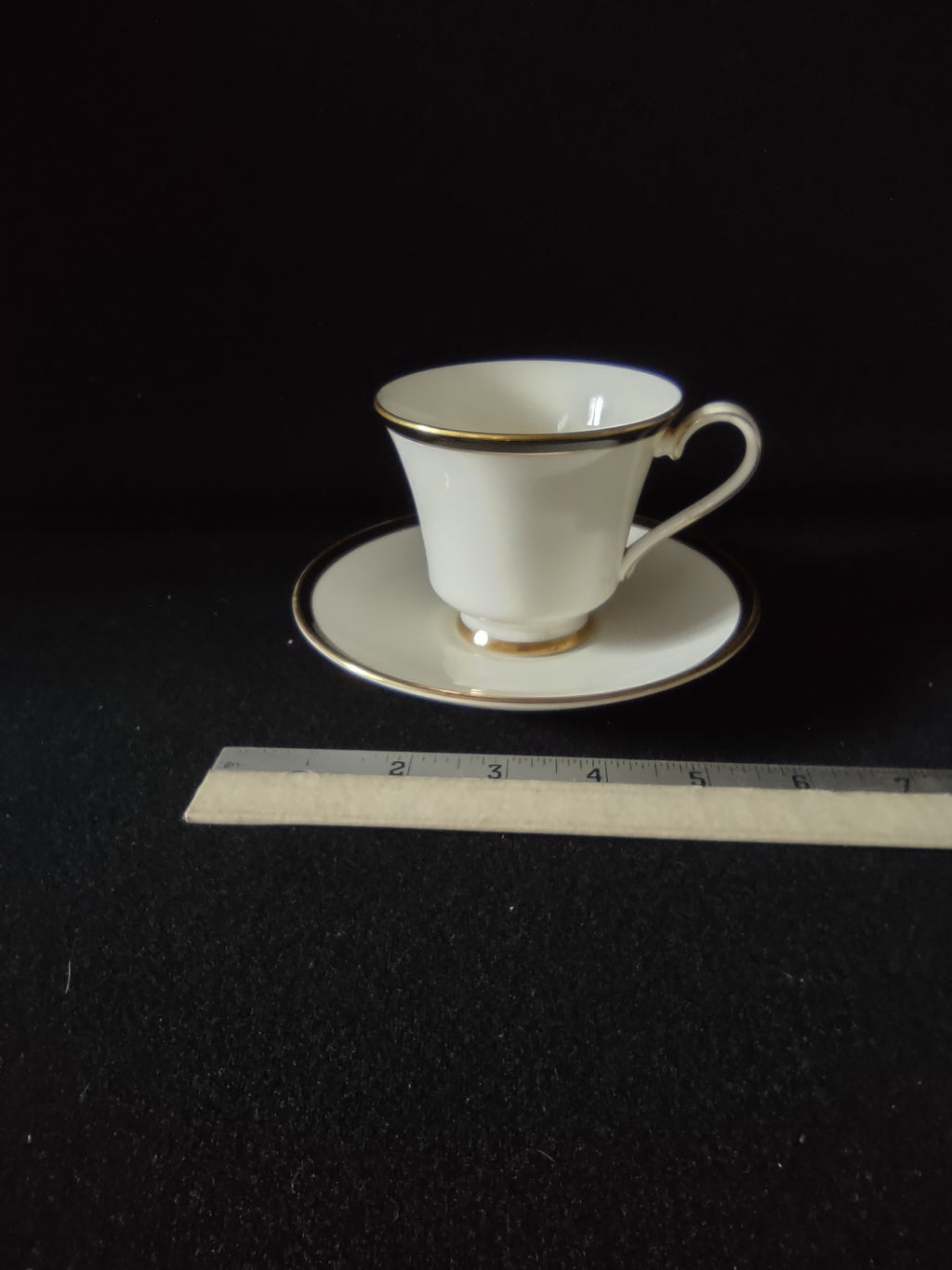 Vintage Minton Saturn Black Tea Cup Saucer Bone China Black Gold (Lot 5492)