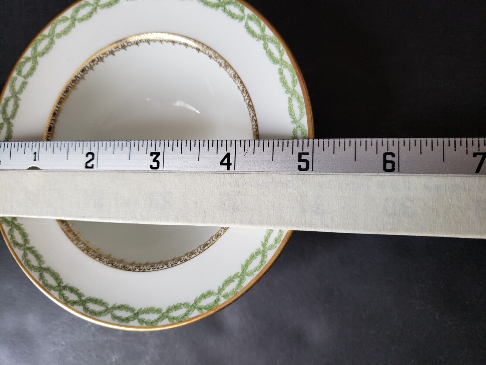 JP Limoges France Gold Trim Green Laurel Tall Bowl 5" (lot 590)