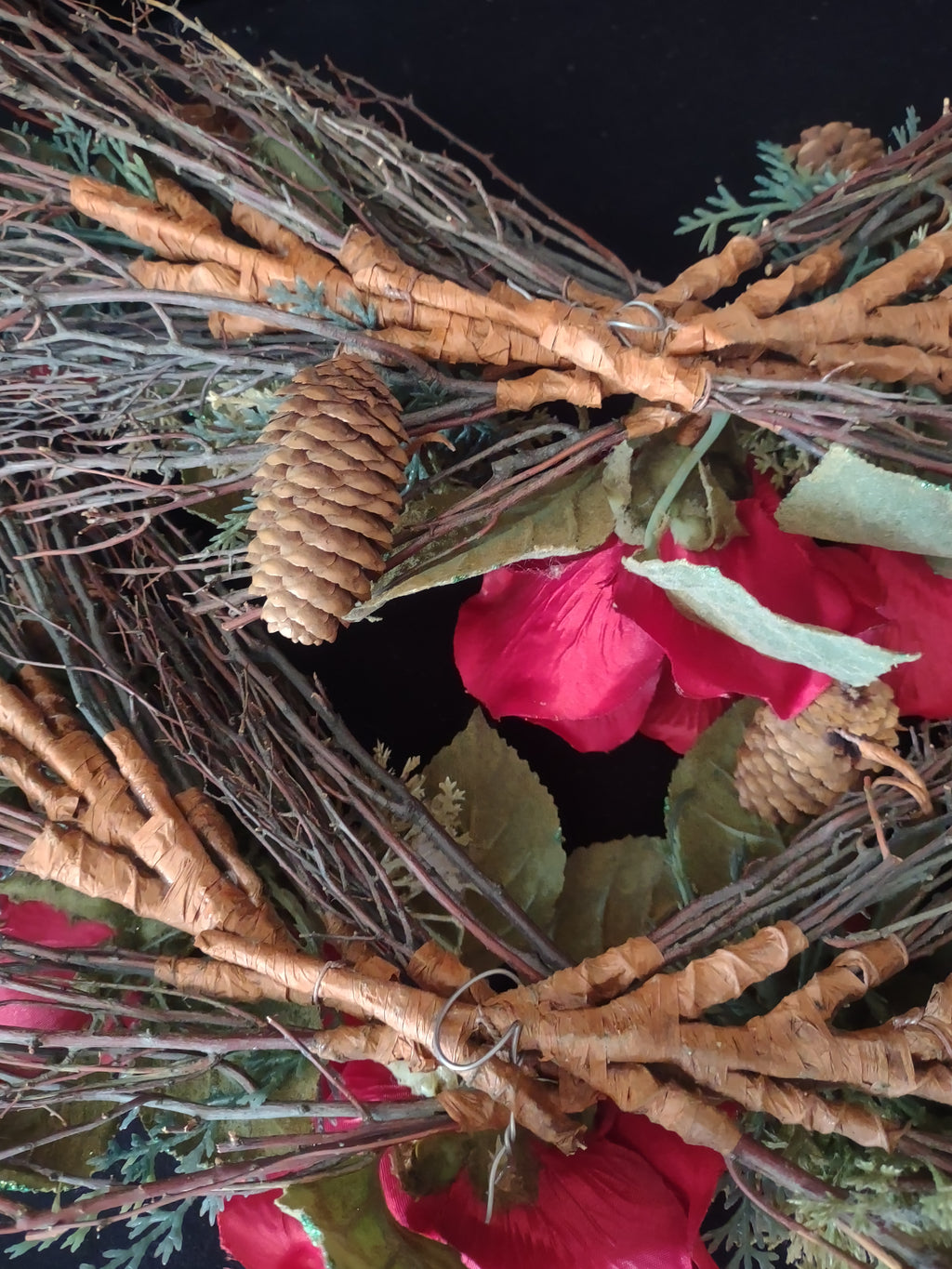 Christmas Rose Twig Pine Cone Swag Set Of 2 (Lot 3481)