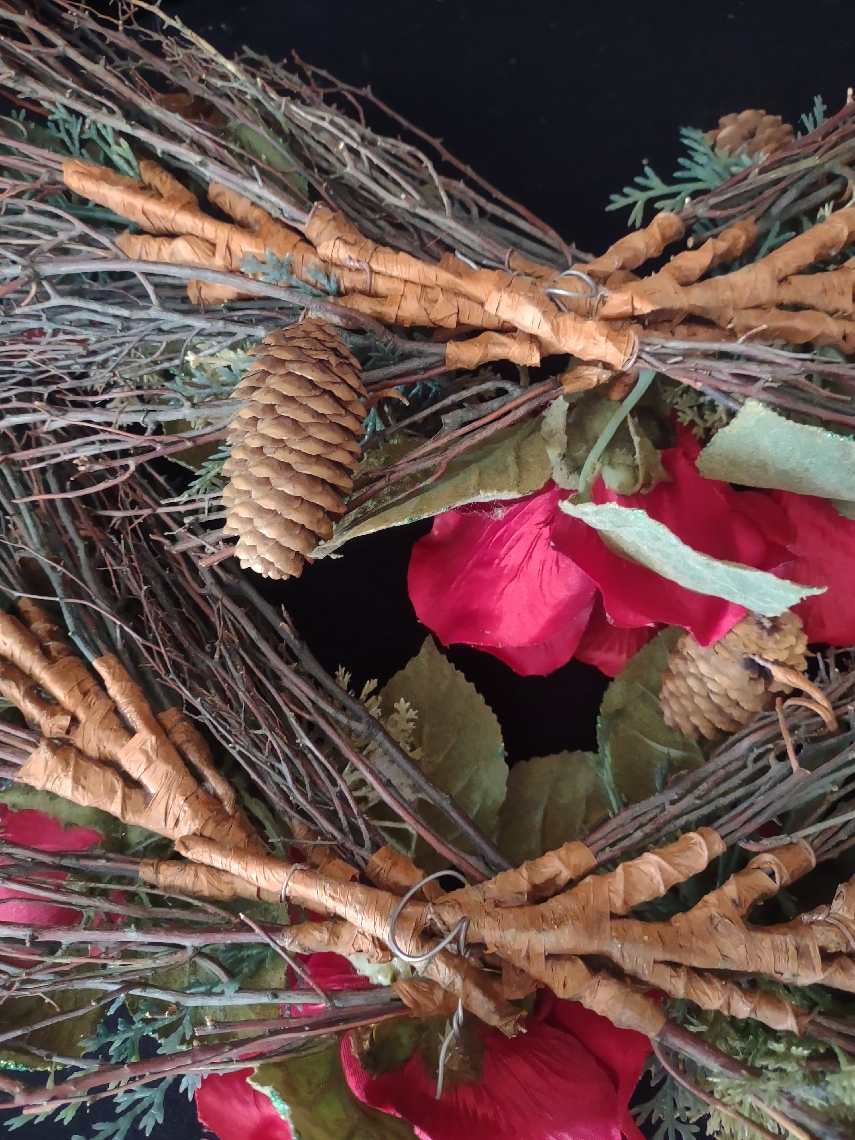 Christmas Rose Twig Pine Cone Swag Set Of 2 (Lot 3481)