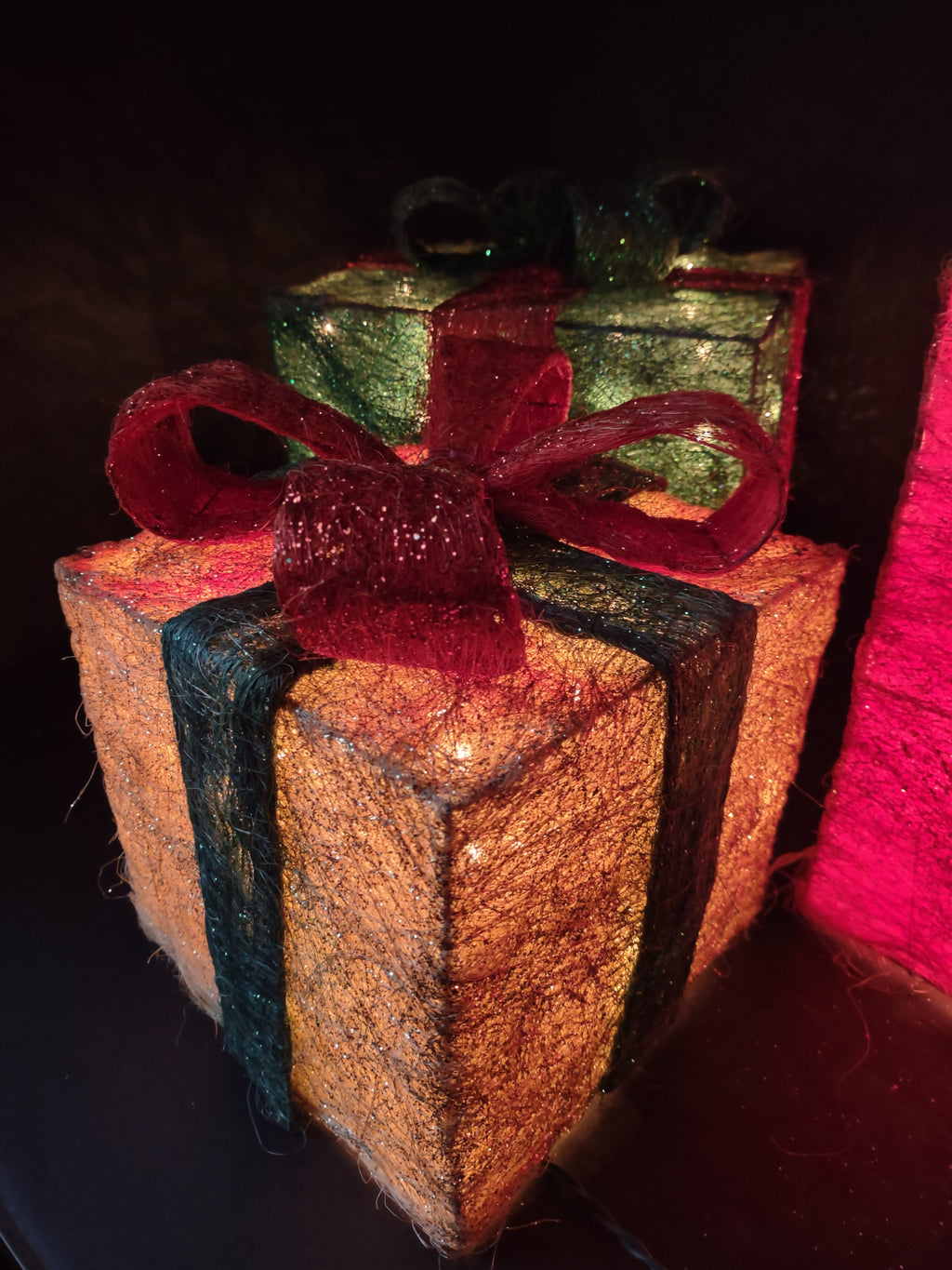 Christmas 3 Gift Box Set Multi-Color Sisal 140 Lights (lot 1390)