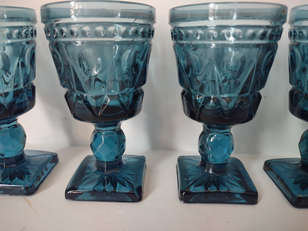 Vintage Indiana Glass Colony Park Lane 3-1/2" Blue Small Glass x 5 (lot 2950c)