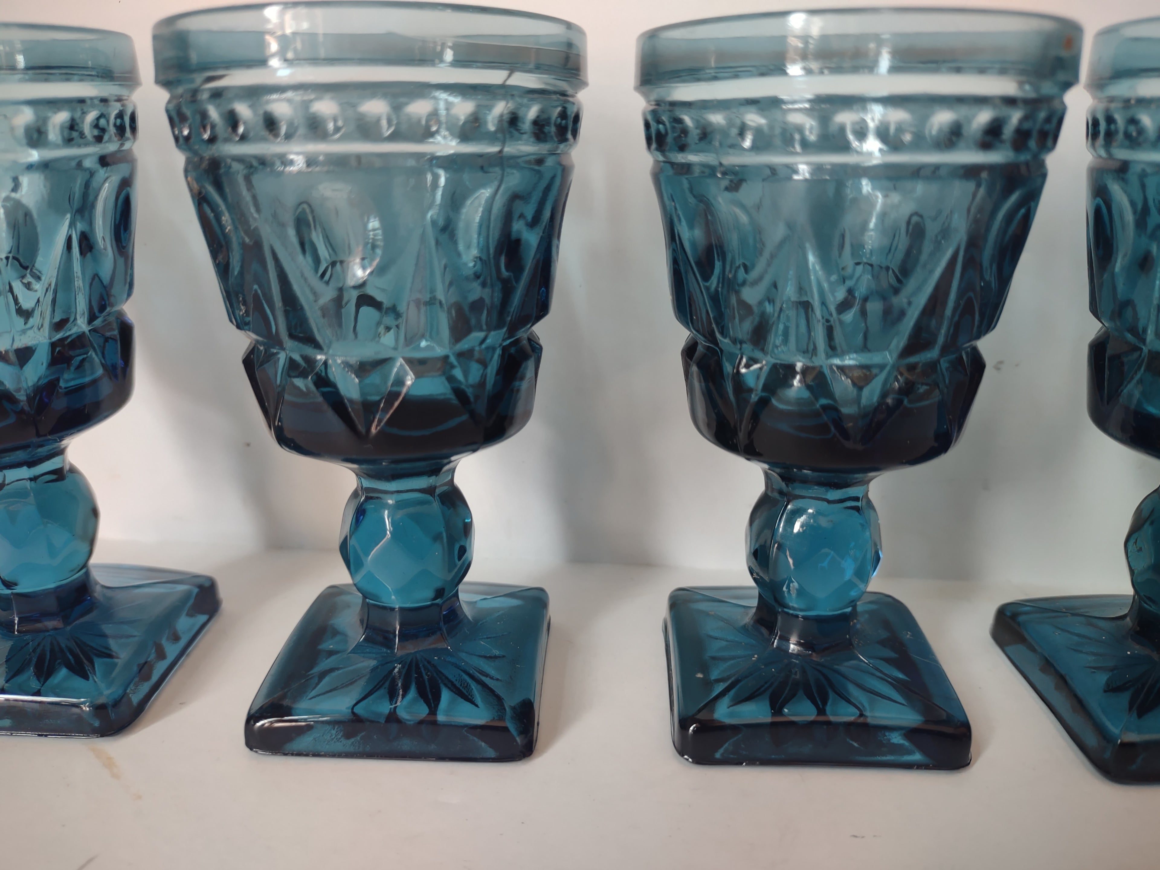 Vintage Indiana Glass Colony Park Lane 3-1/2" Blue Small Glass x 5 (lot 2950c)