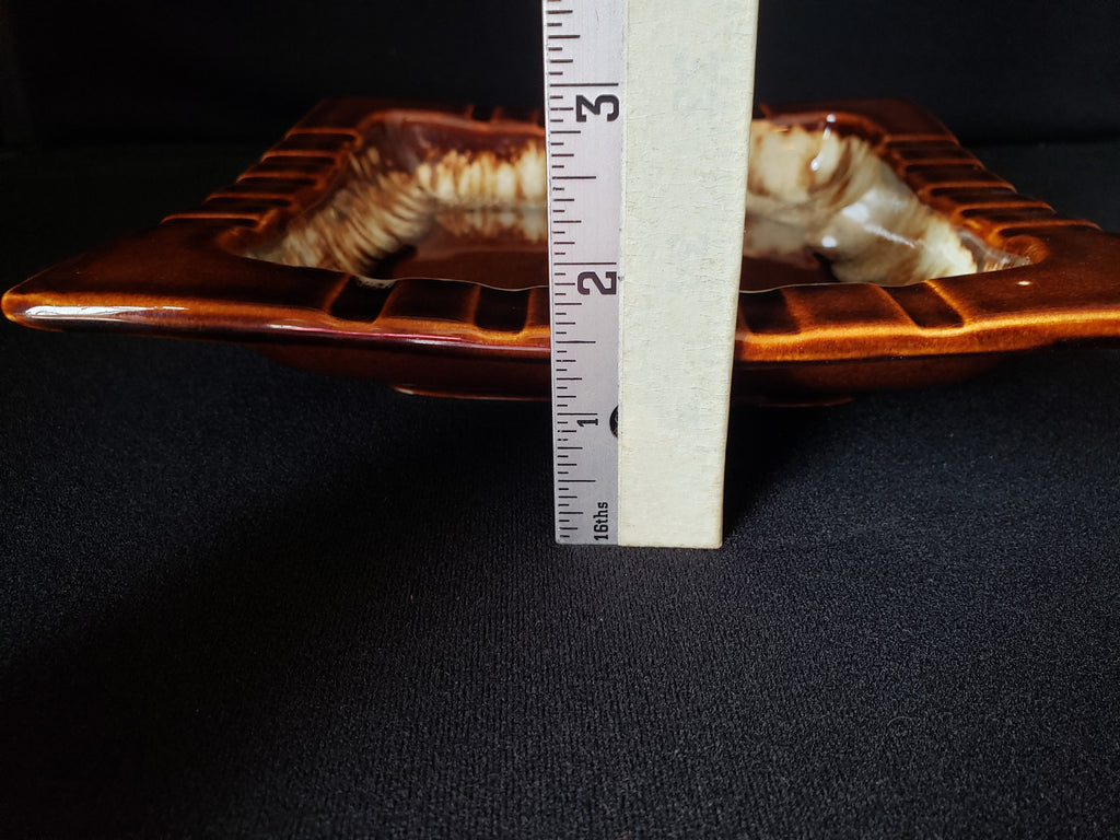 Pfaltzgraff USA Brown Drip Glaze Vintage Cigar Ashtray 8" Square (lot 2147d)
