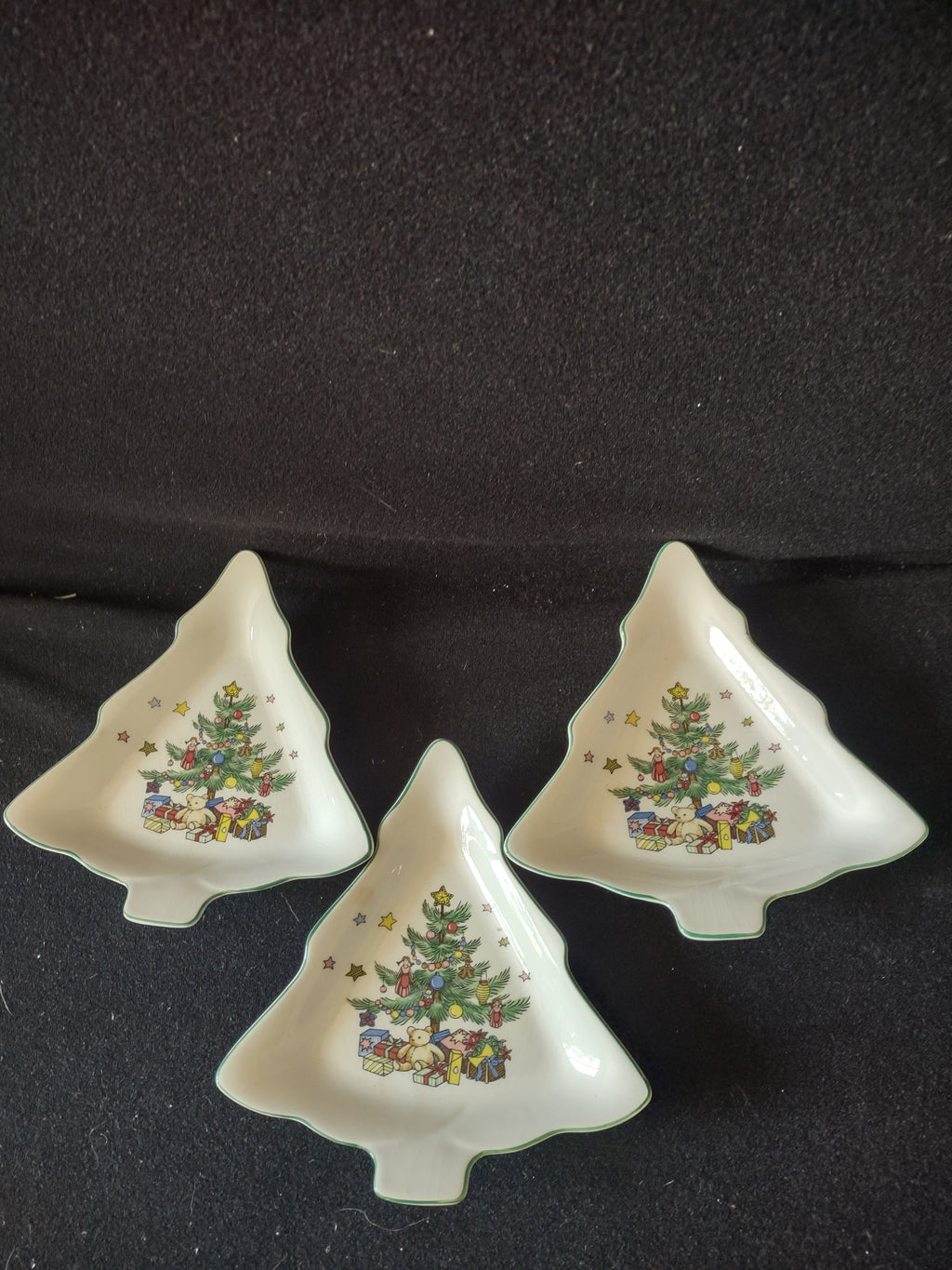 Vintage Nikko Japan Small Candy Dish Christmas Tree x 3 Some CRAZING (Lot 4821)