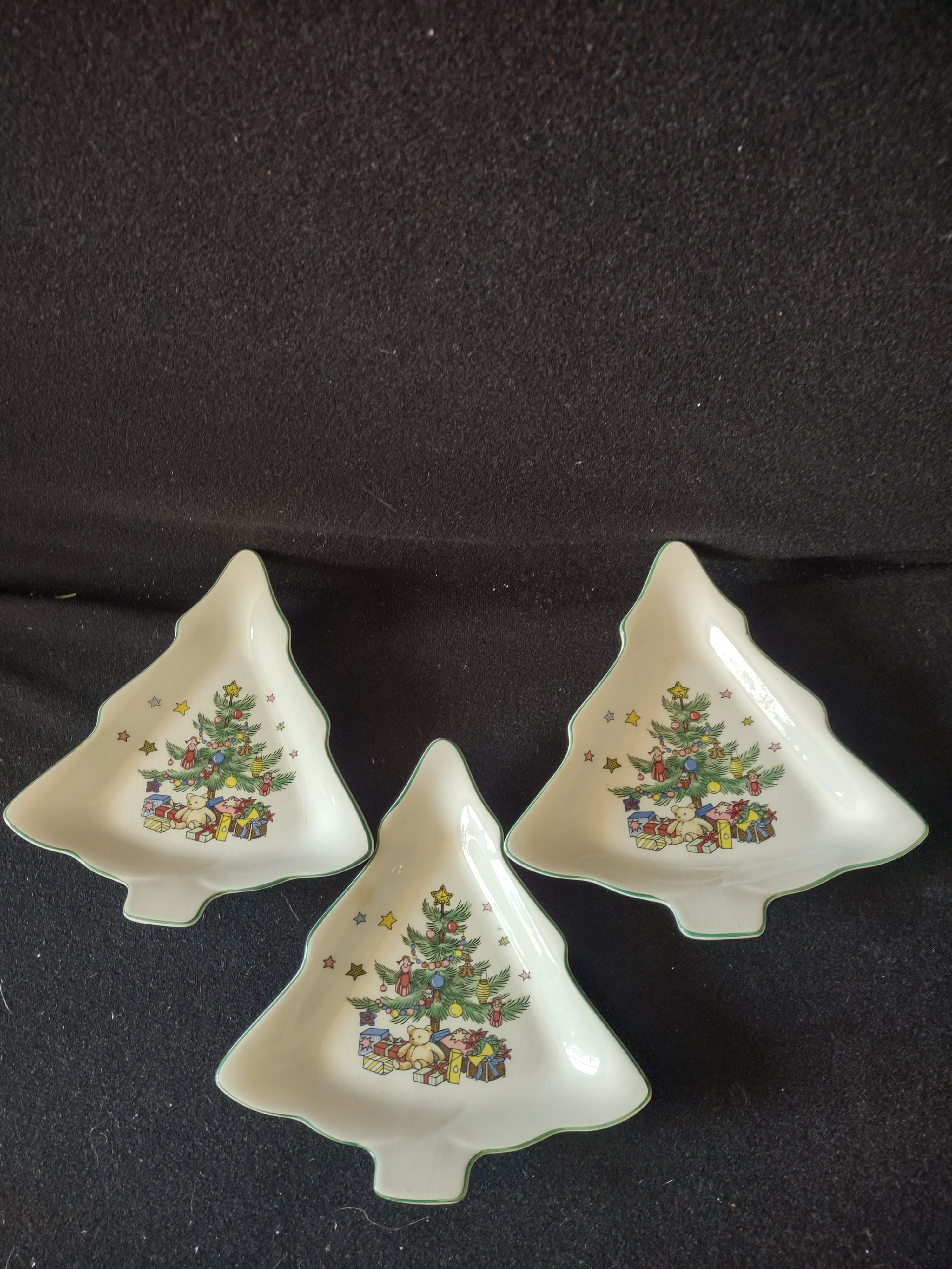 Vintage Nikko Japan Small Candy Dish Christmas Tree x 3 Some CRAZING (Lot 4821)
