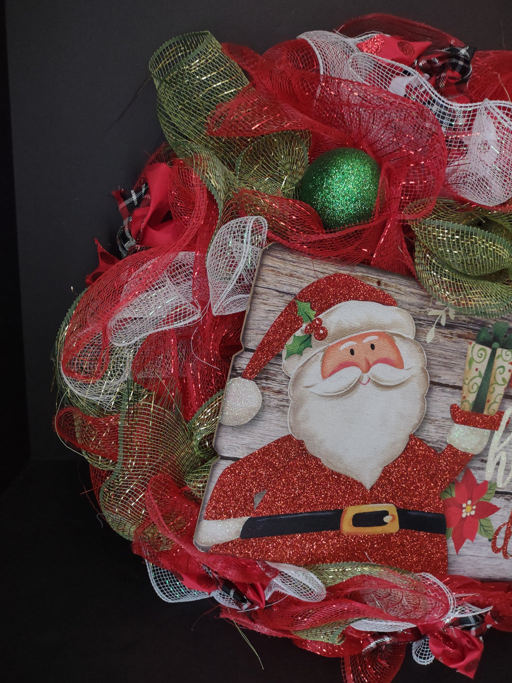 Christmas Happy Holly Days Mesh Ribbon Wreath Handmade 22" (lot 1399)