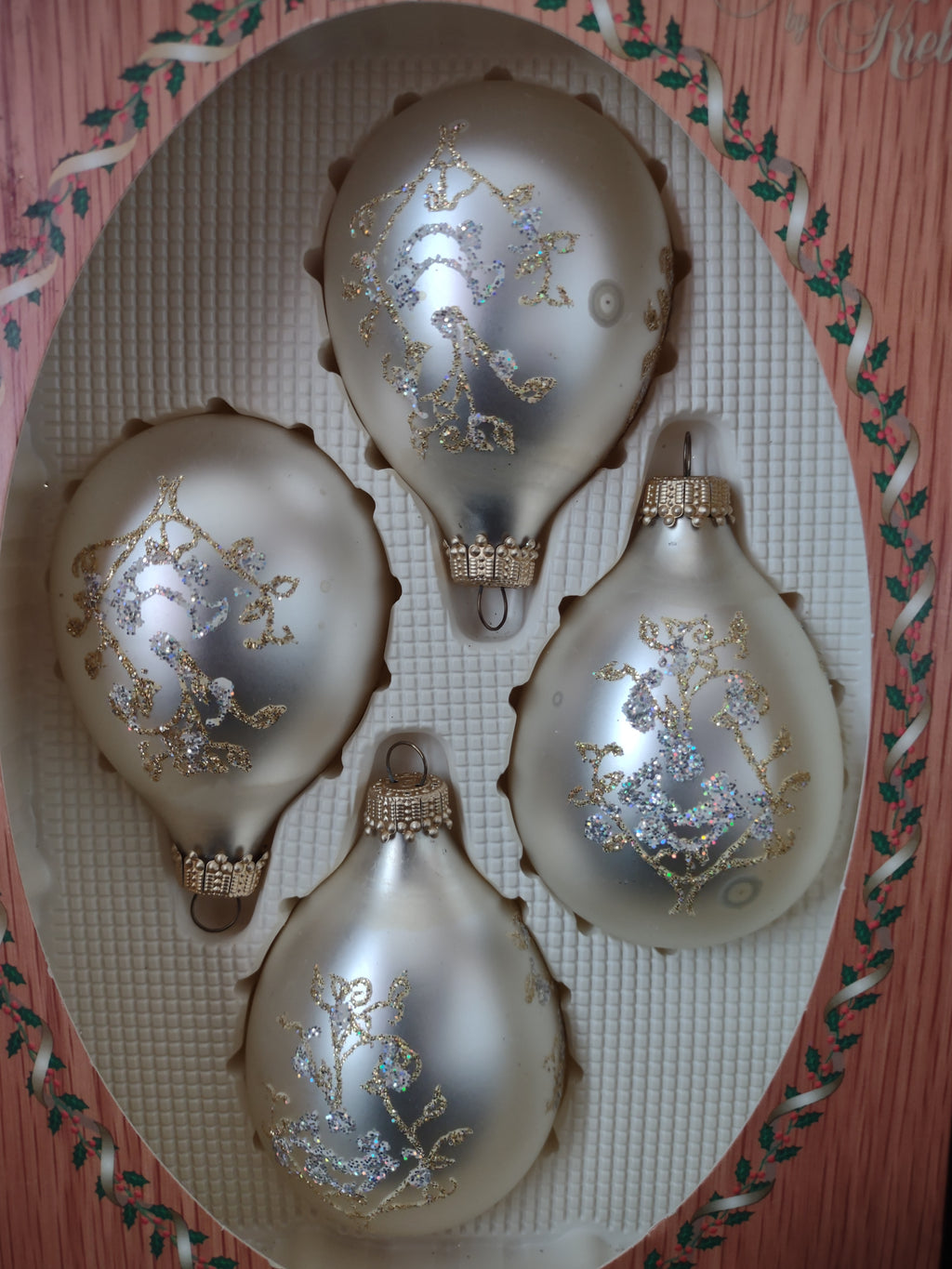 Vintage Christmas Krebs Glass Ornaments x 4 Golden Glitter IMPERFECT (lot 3312)