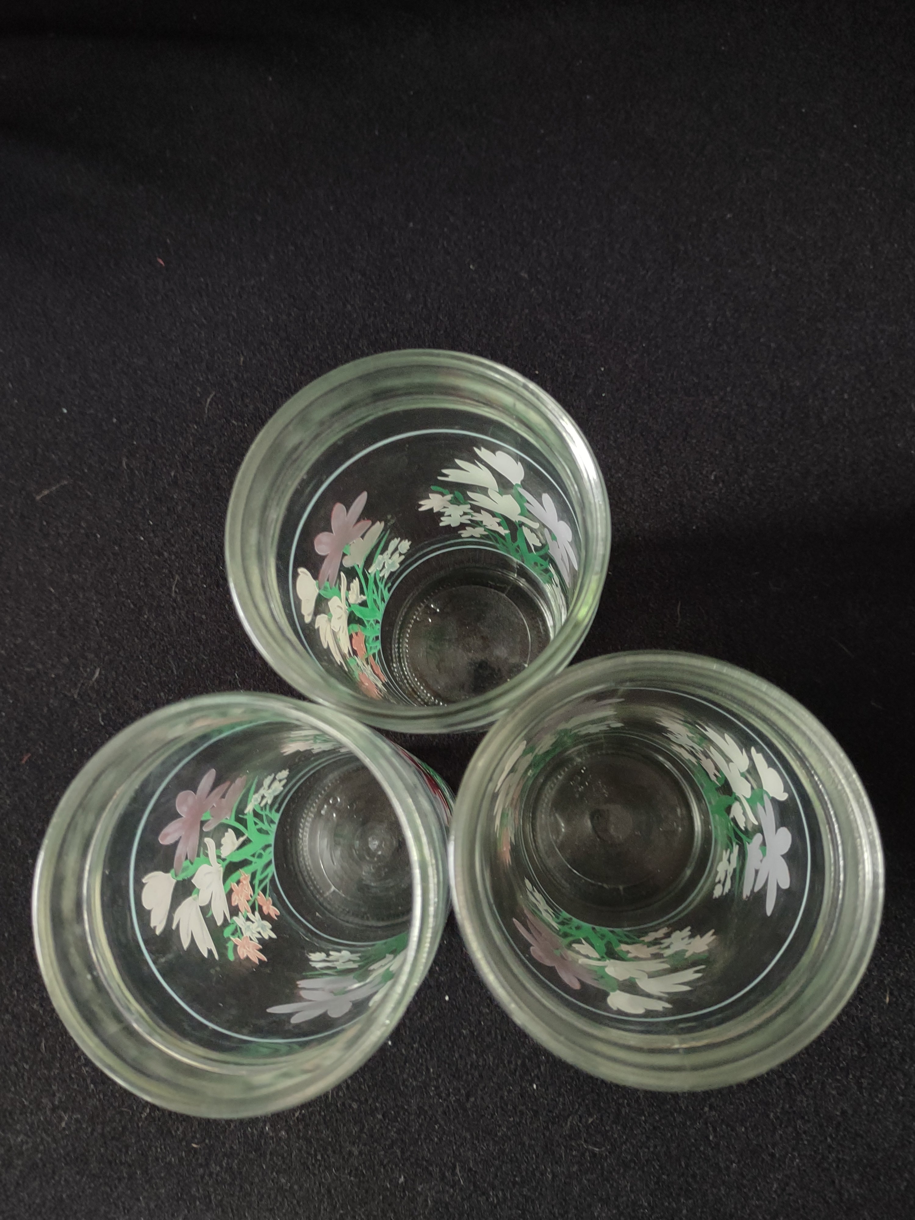 Vintage Anchor Hocking 6" Juice Glass Tumbler x 3 Spring Flower (Lot 5120)