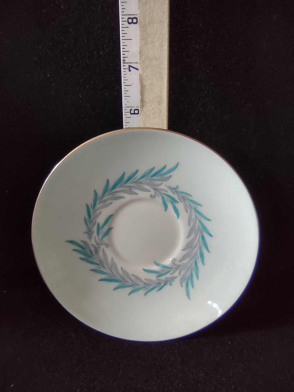 Vintage Minton Malta Blue Saucer Bone China Turquoise Gray Gold Trim (Lot 5513)