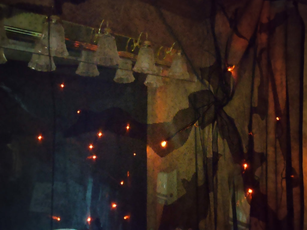 Halloween Light Up Black Curtain 84" x 50" Which Bat (lot 3100)