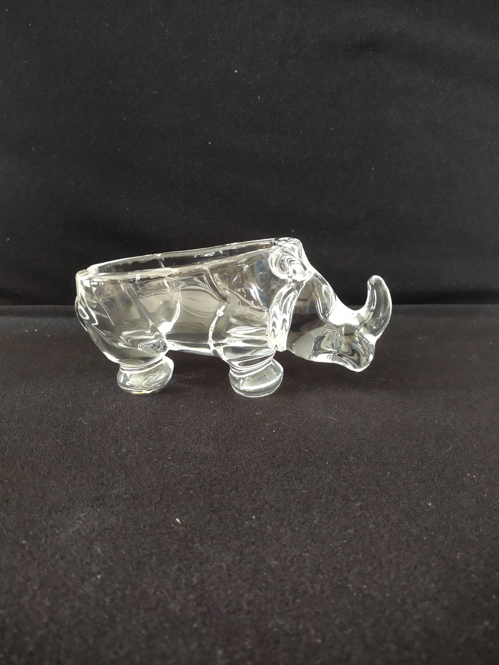 Cofrac Verrier France Art Glass Crystal Trinket Dish AshTray Rhinoceros (Lot3291