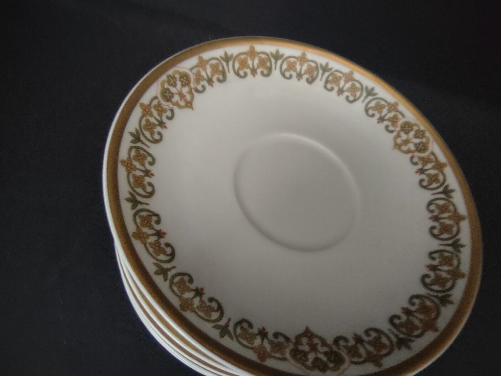 Haviland Limoges 7 x Saucer 5-1/2" Four Leaf Flower Green Red (lot 529)
