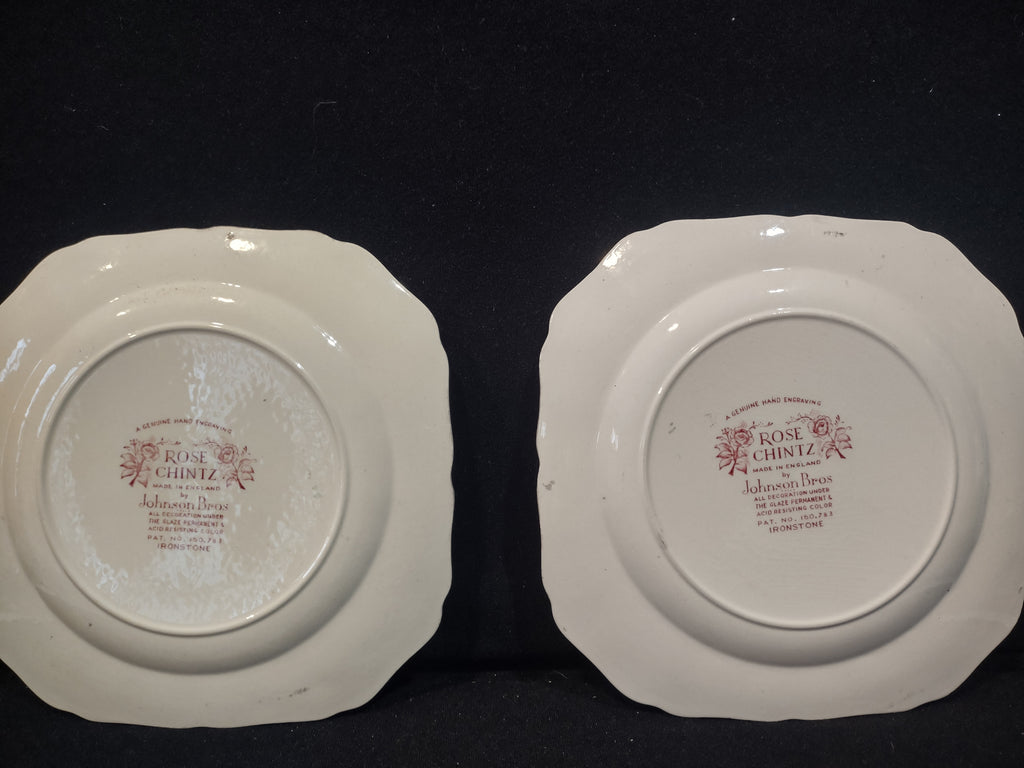 Vintage Dessert Plate x 2 Rose Chintz Johnson Bros Red Stamp (lot 5691)
