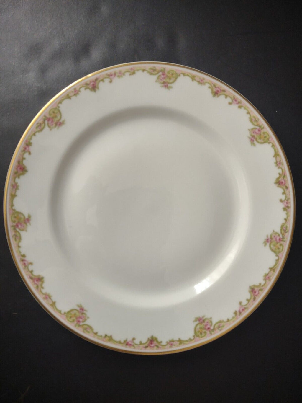 Haviland Limoges Gold Green & Pink Rose Trim Salad Luncheon White Plate (lot 685