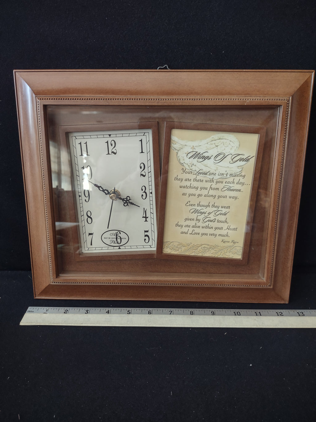 Shadow Box Wooden Picture Frame Clock Replaceable Picture (Lot 3465)