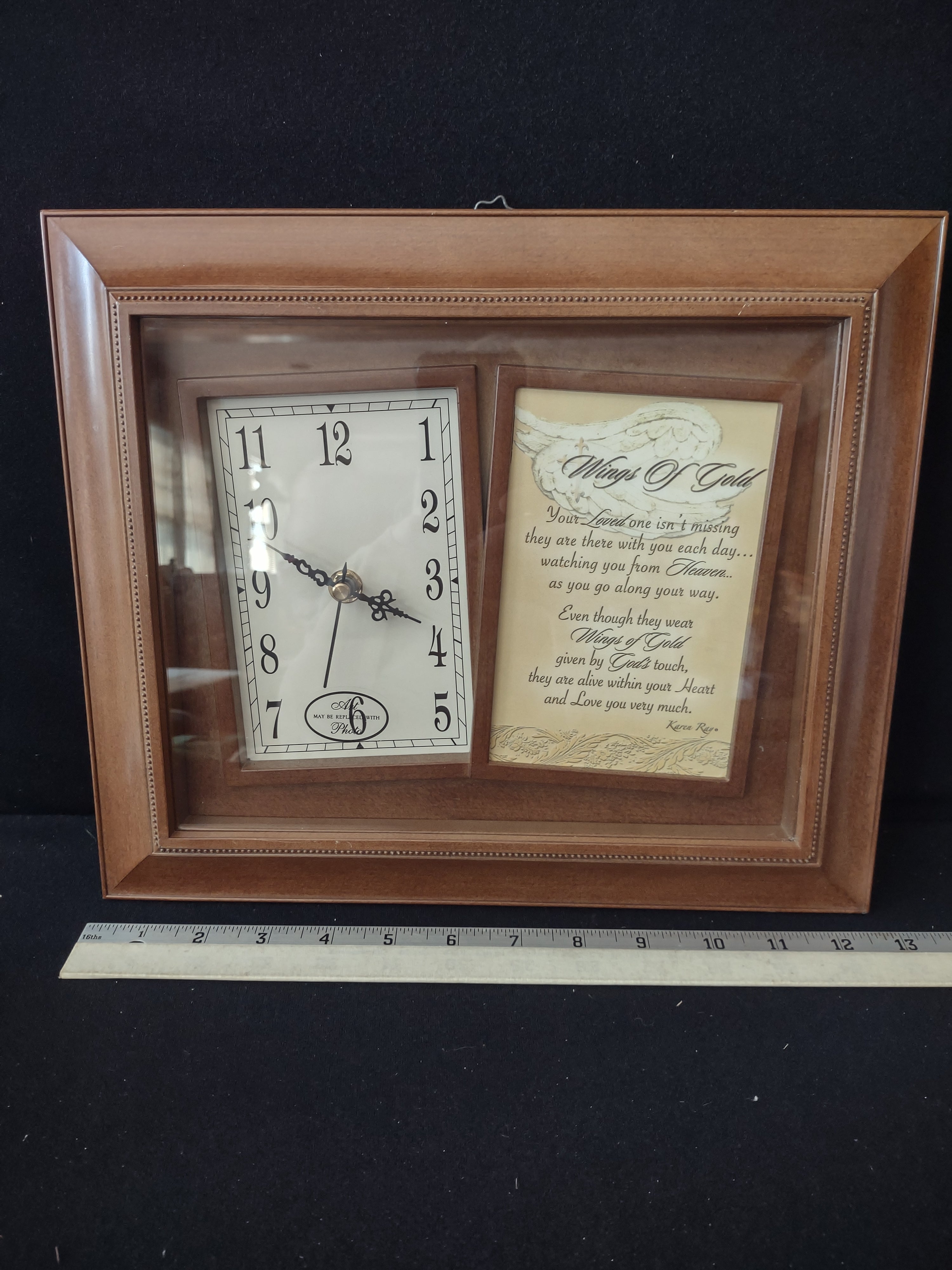 Shadow Box Wooden Picture Frame Clock Replaceable Picture (Lot 3465)