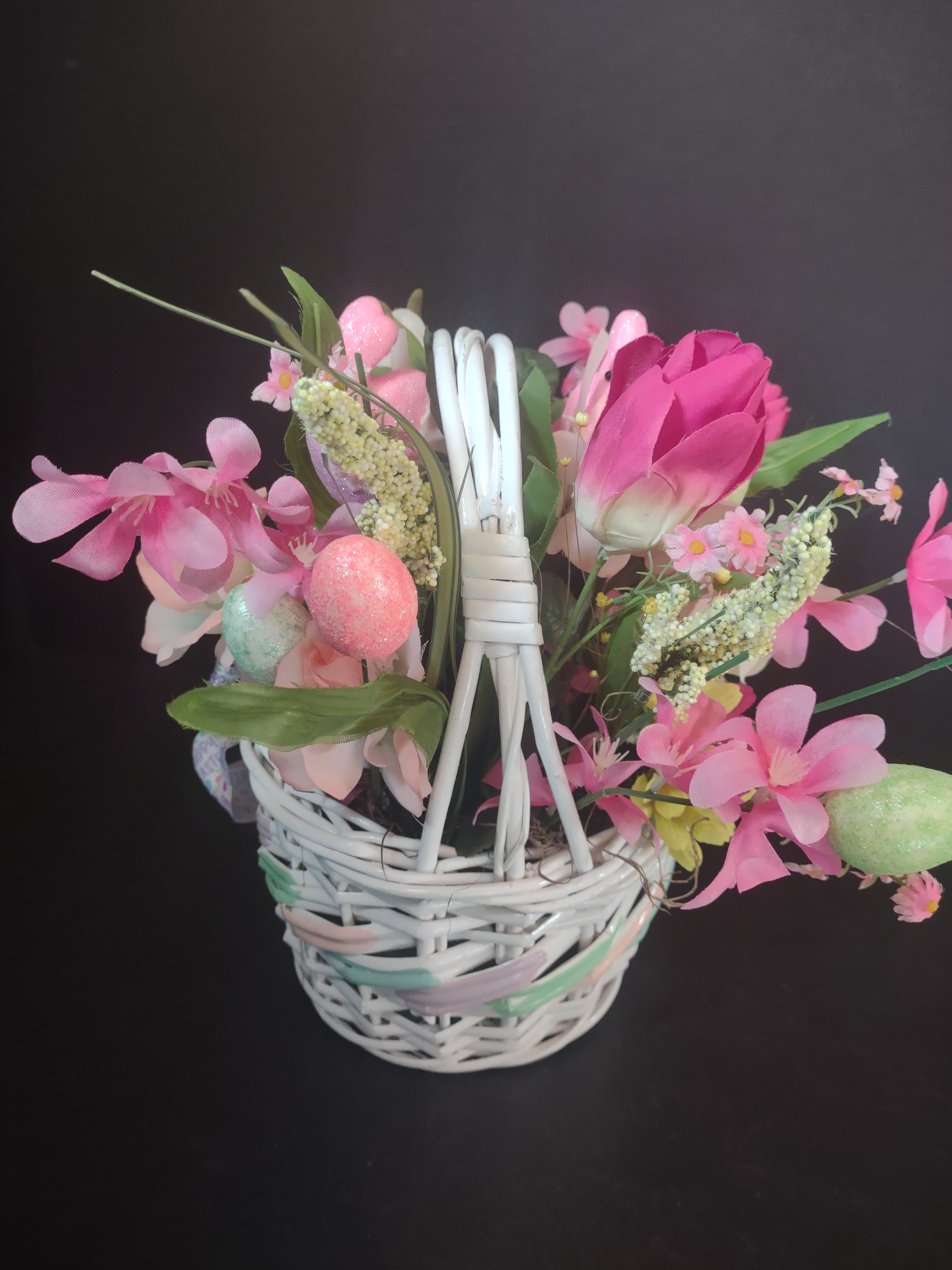 Handmade Easter Flower Bunny Basket 12" (lot 1477)