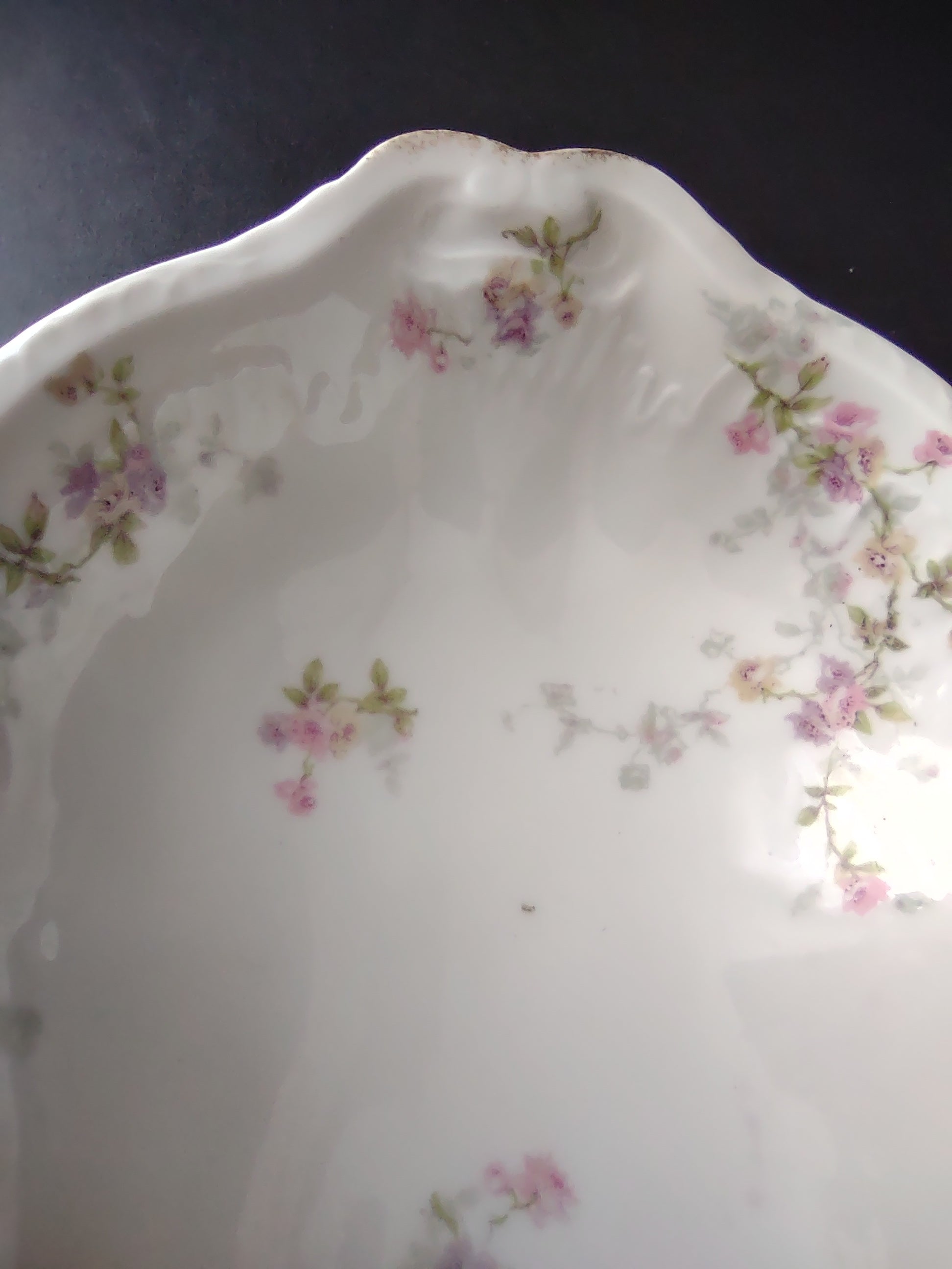 Haviland Limoges Serving Bowl Platter Pink Purple Yellow Rose (lot 842)